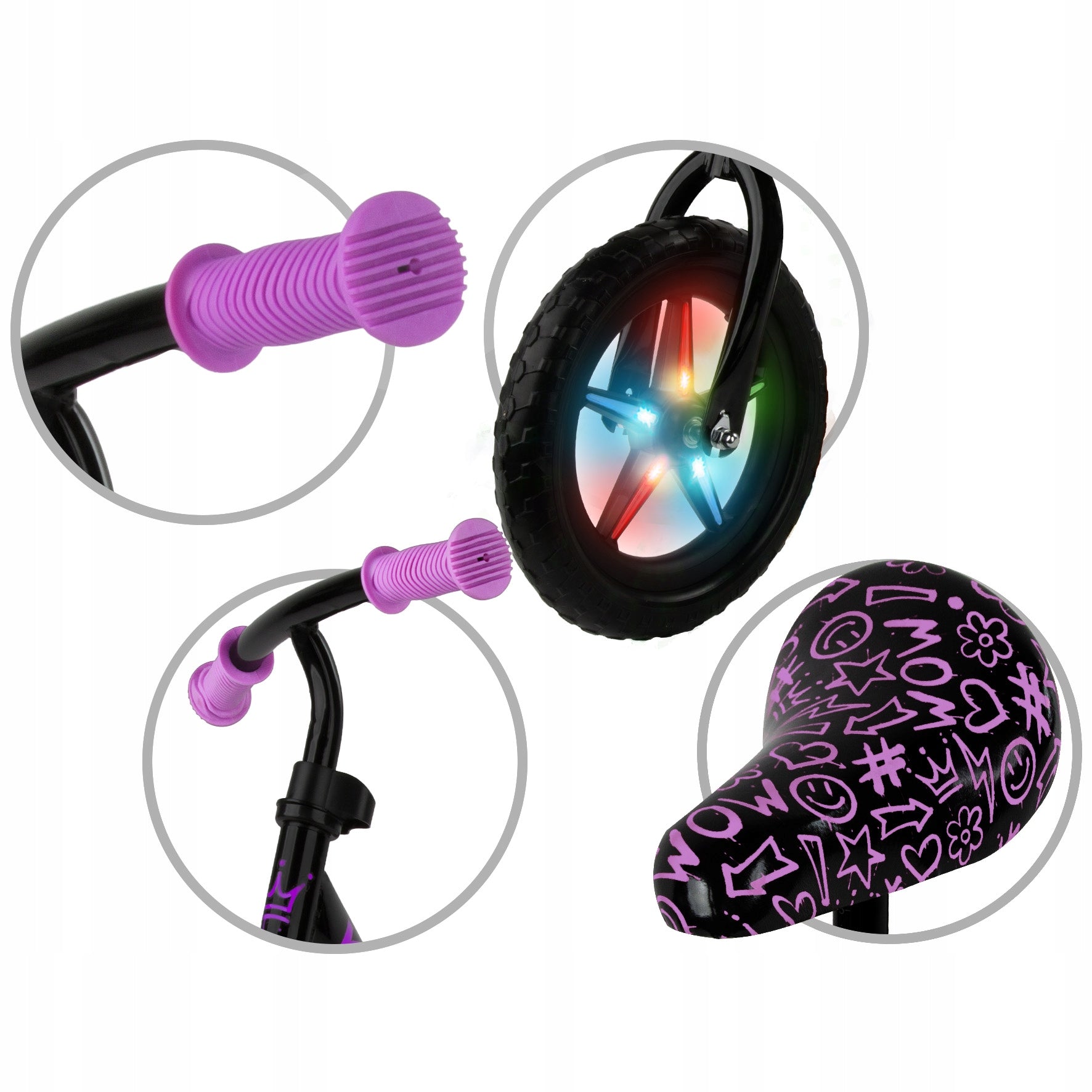 Balance bike Kidwell Rebel LED 12" NEON PINK black, pink Color black pink