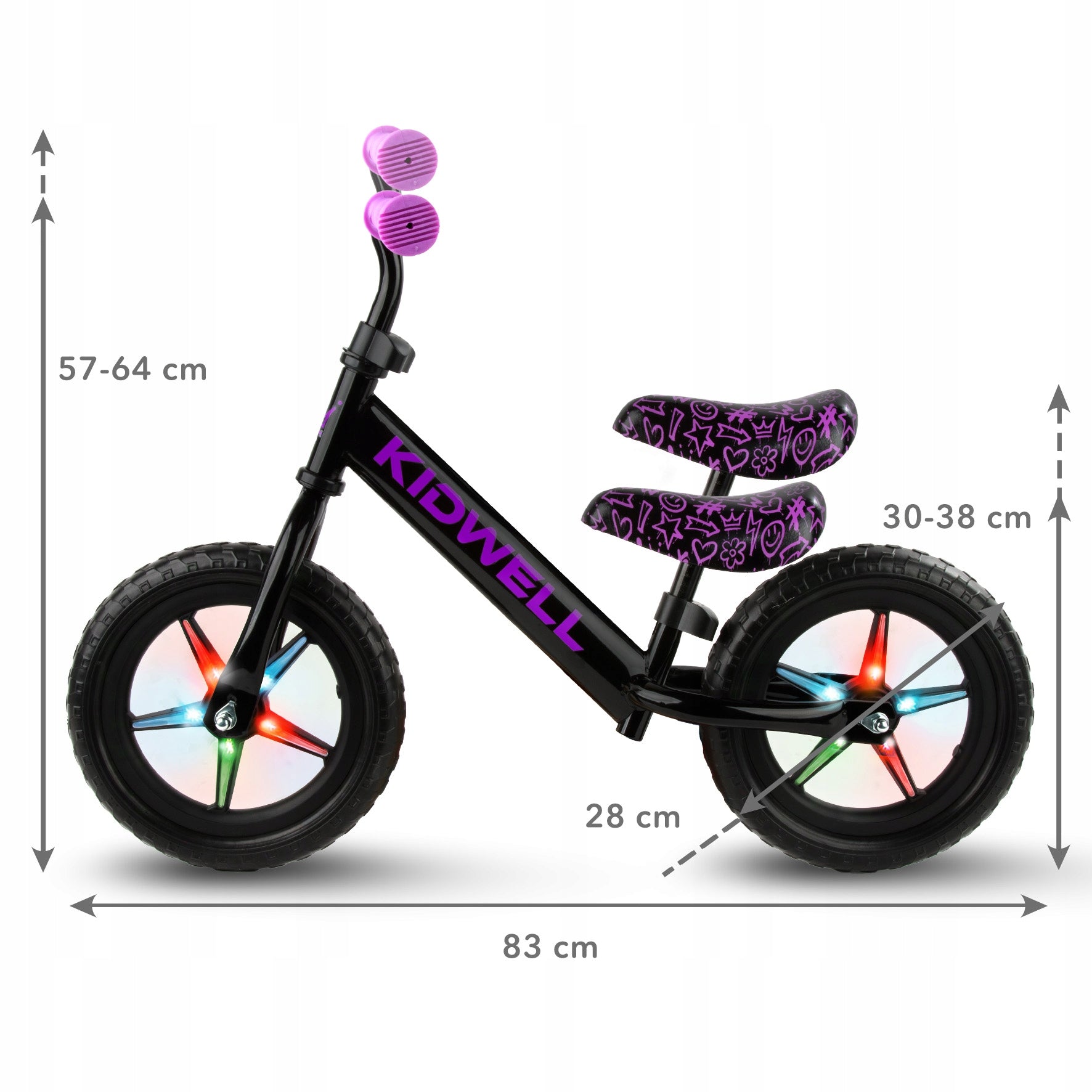 Balance bike Kidwell Rebel LED 12" NEON PINK black, pink Frame steel