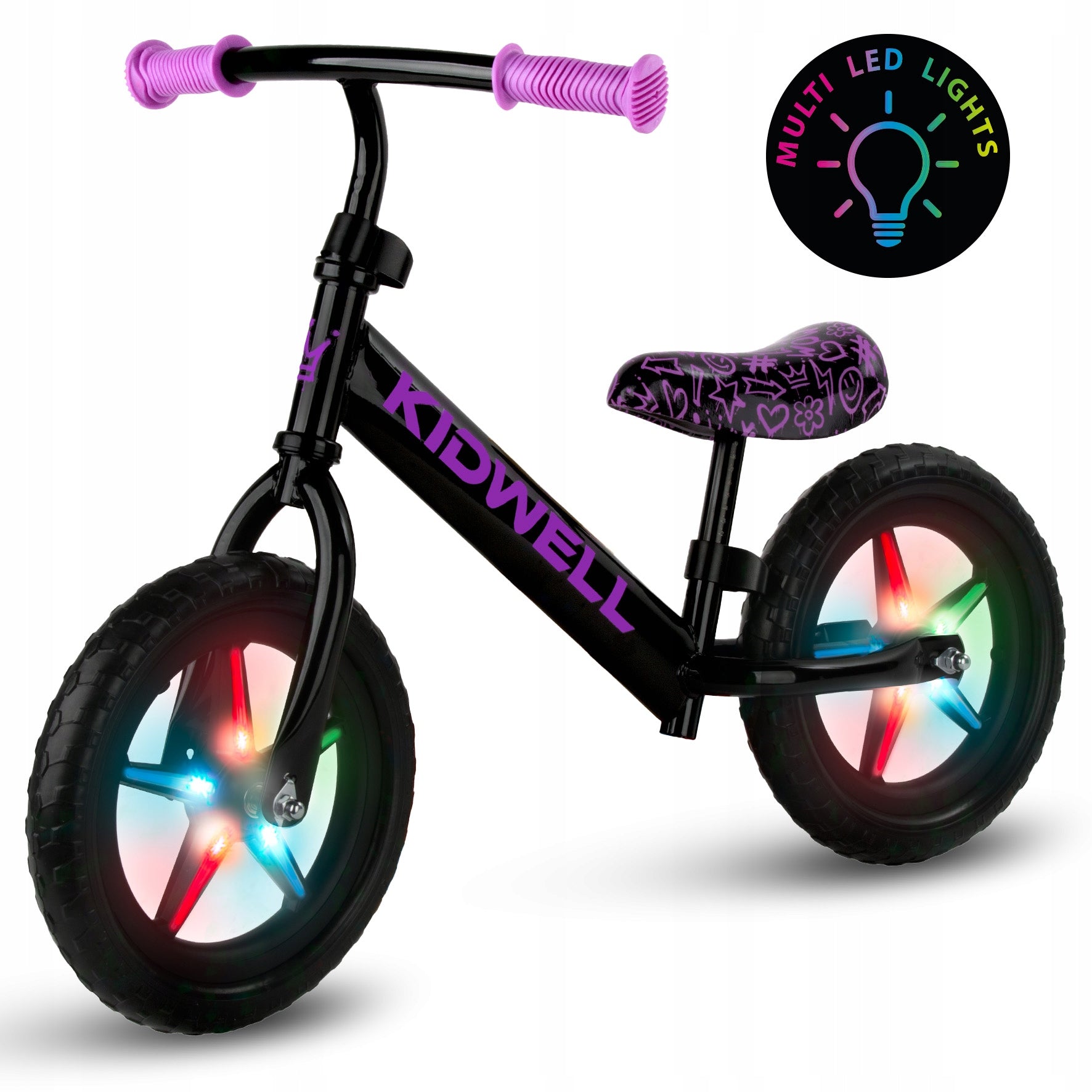 Balance bike Kidwell Rebel LED 12" NEON PINK black, pink