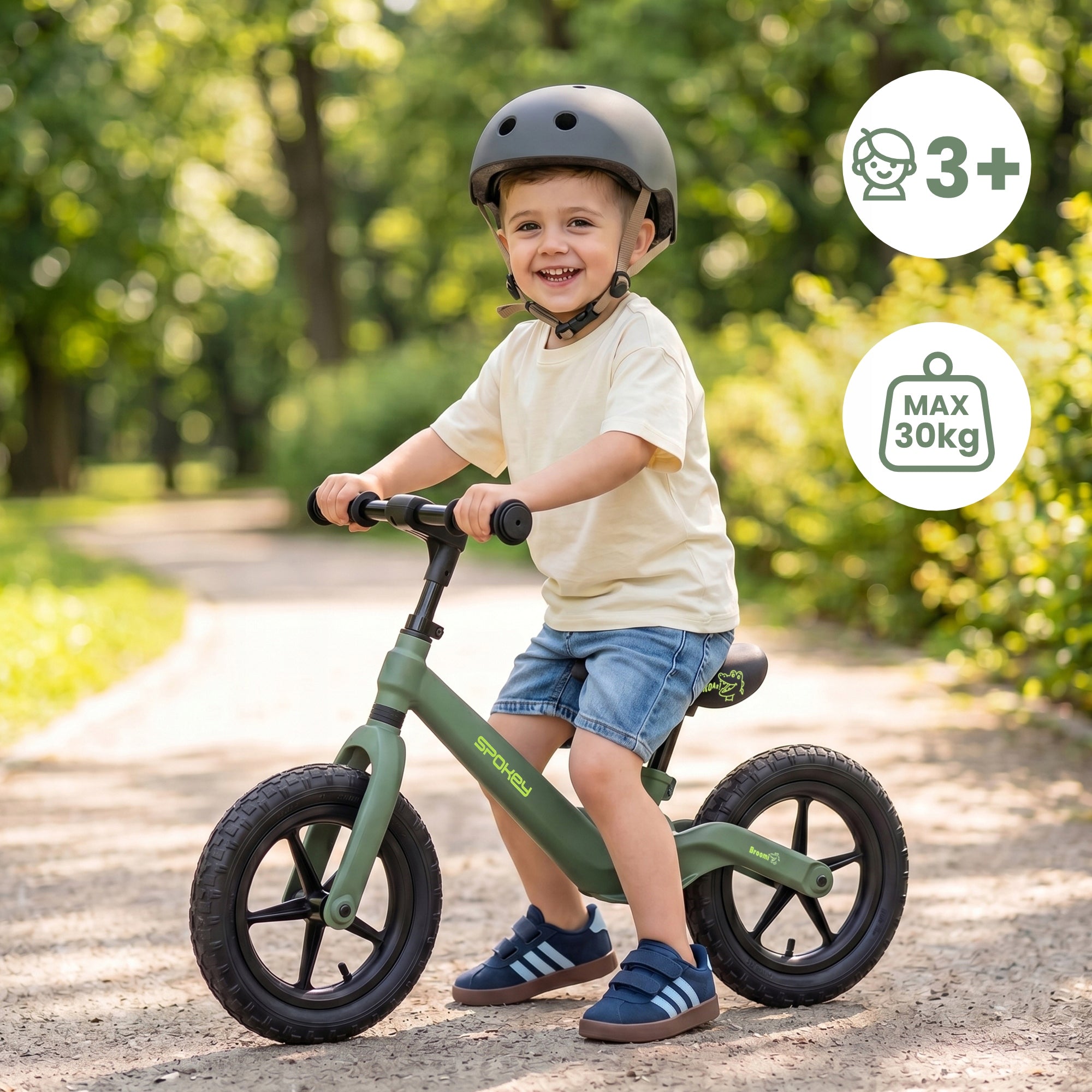 Balance bike for 3 year old adjustable pumped wheels Spokey BROOMIE Packaging status original