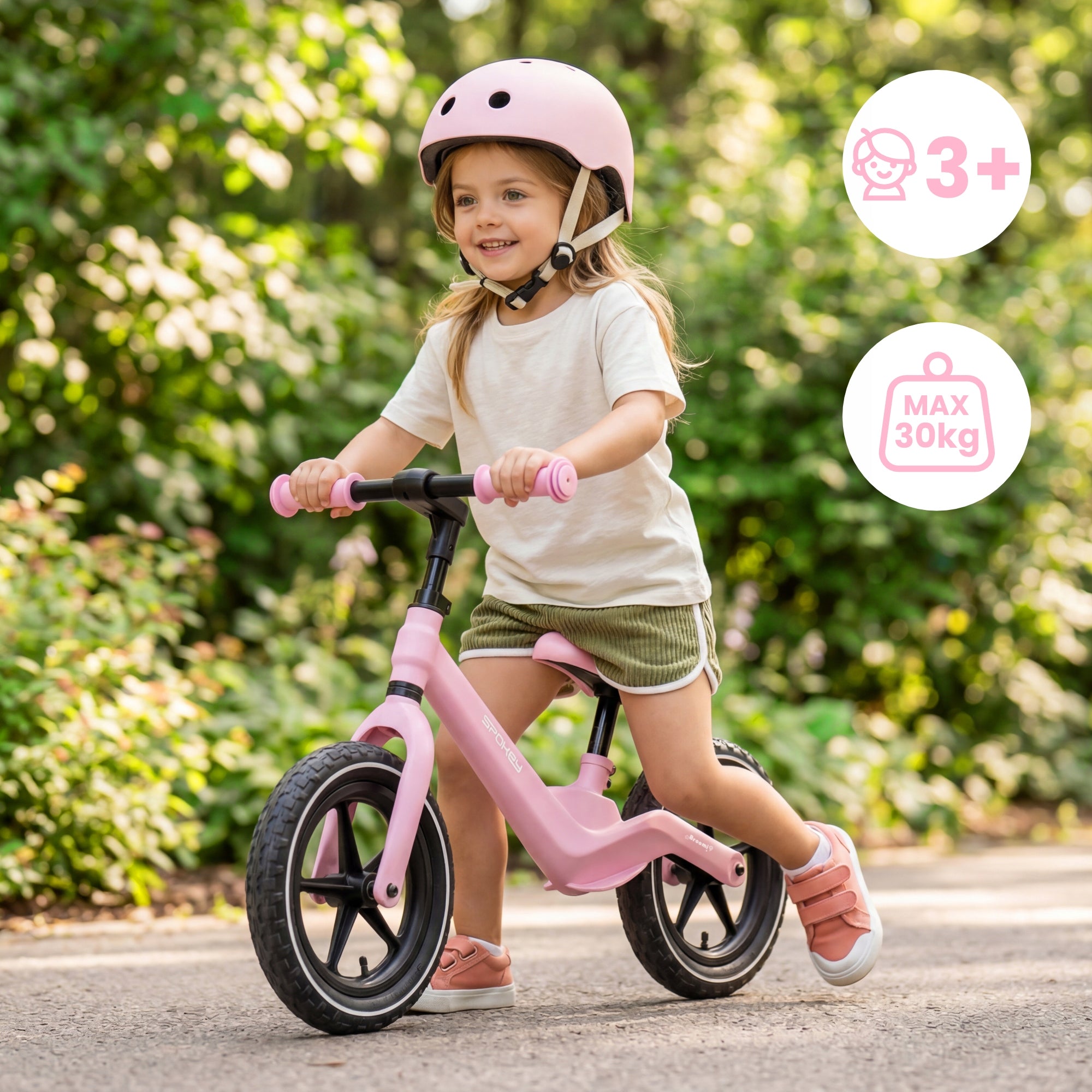 Balance bike for girls adjustable pumped wheels Spokey BROOMIE Packaging status original