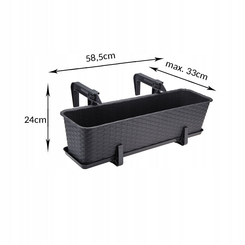 Balcony Box RATTAN 60 cm Flower Pot with Handle and Stand Graphite Manufacturer code FZESTAW60R__ANTRACYT