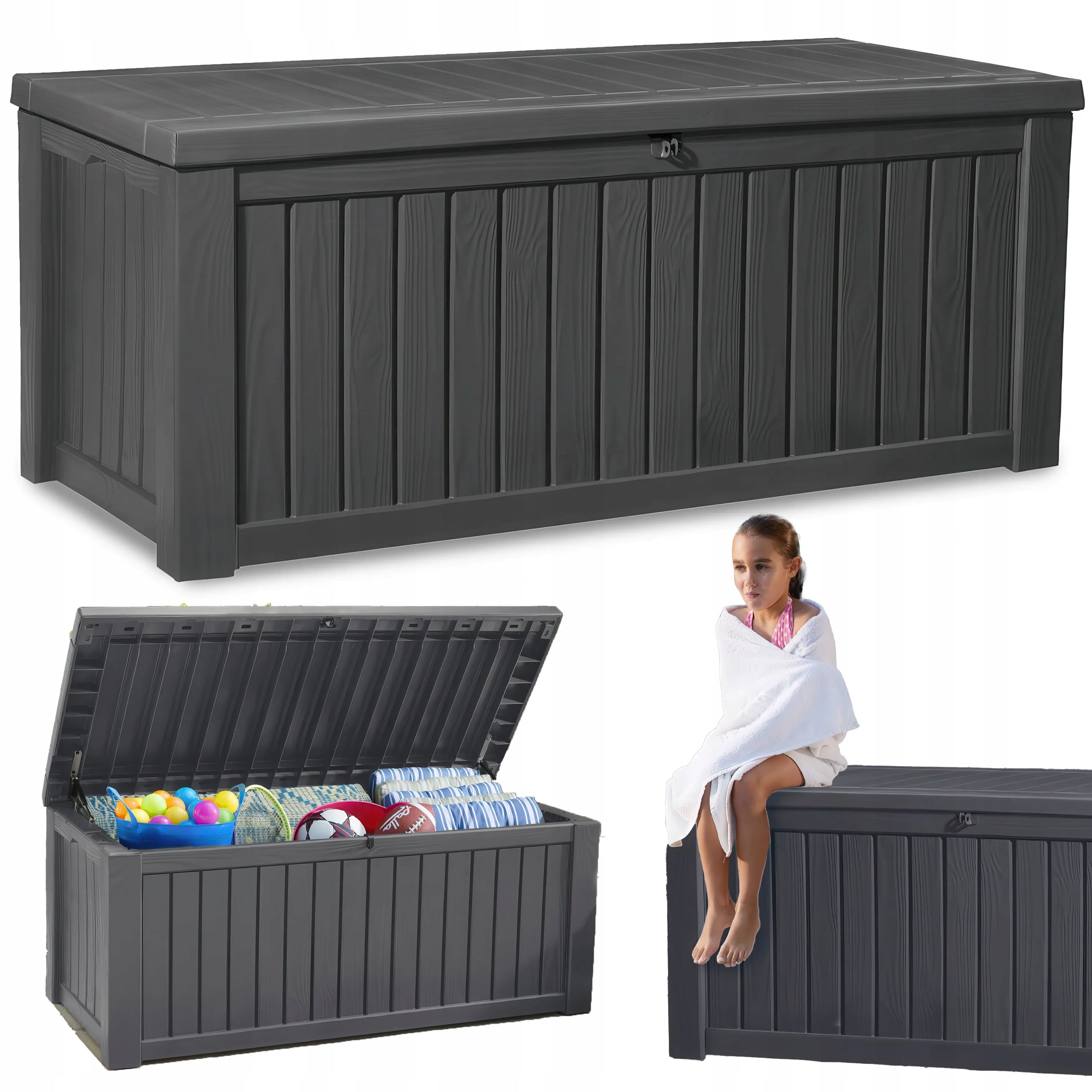 Balcony Garden Chest 570L KETER Seat Trunk Storage Box Graphite