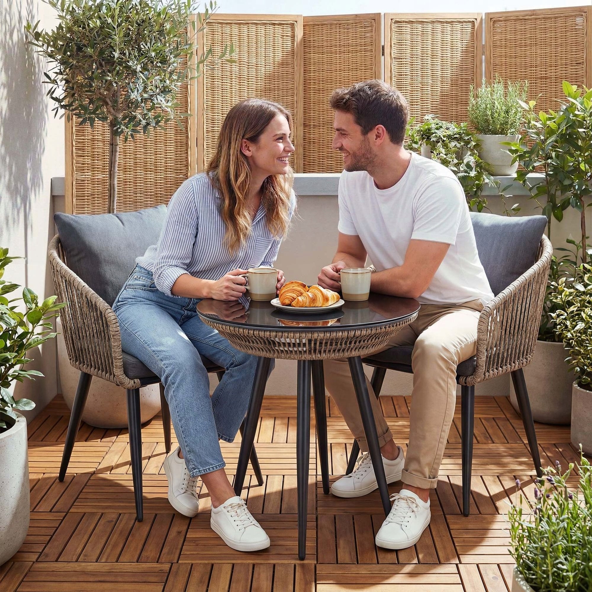 Balcony Garden Furniture Set Dining Table + 2 Technorattan Armchairs Set contents armchair table