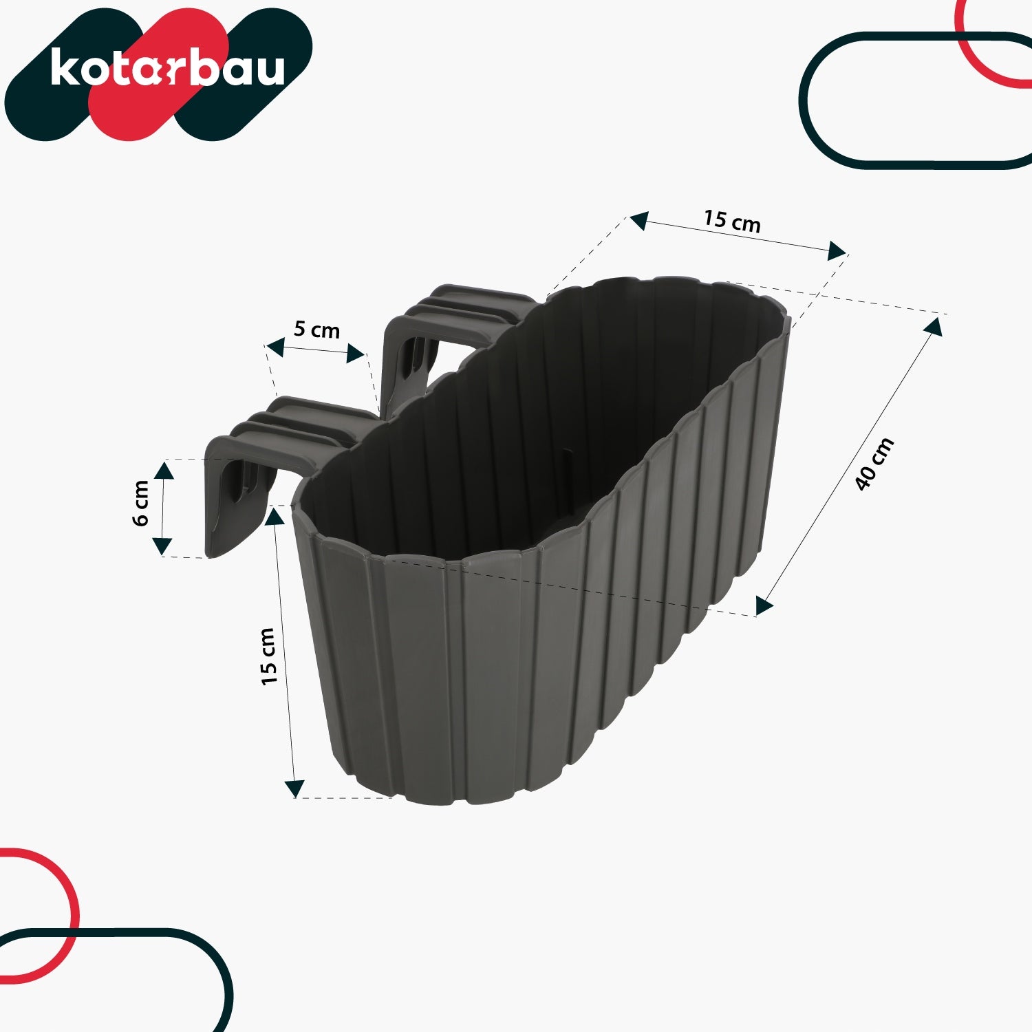 Balcony flower pot 40 cm slats box with railing holders grey Brand Kotarbau