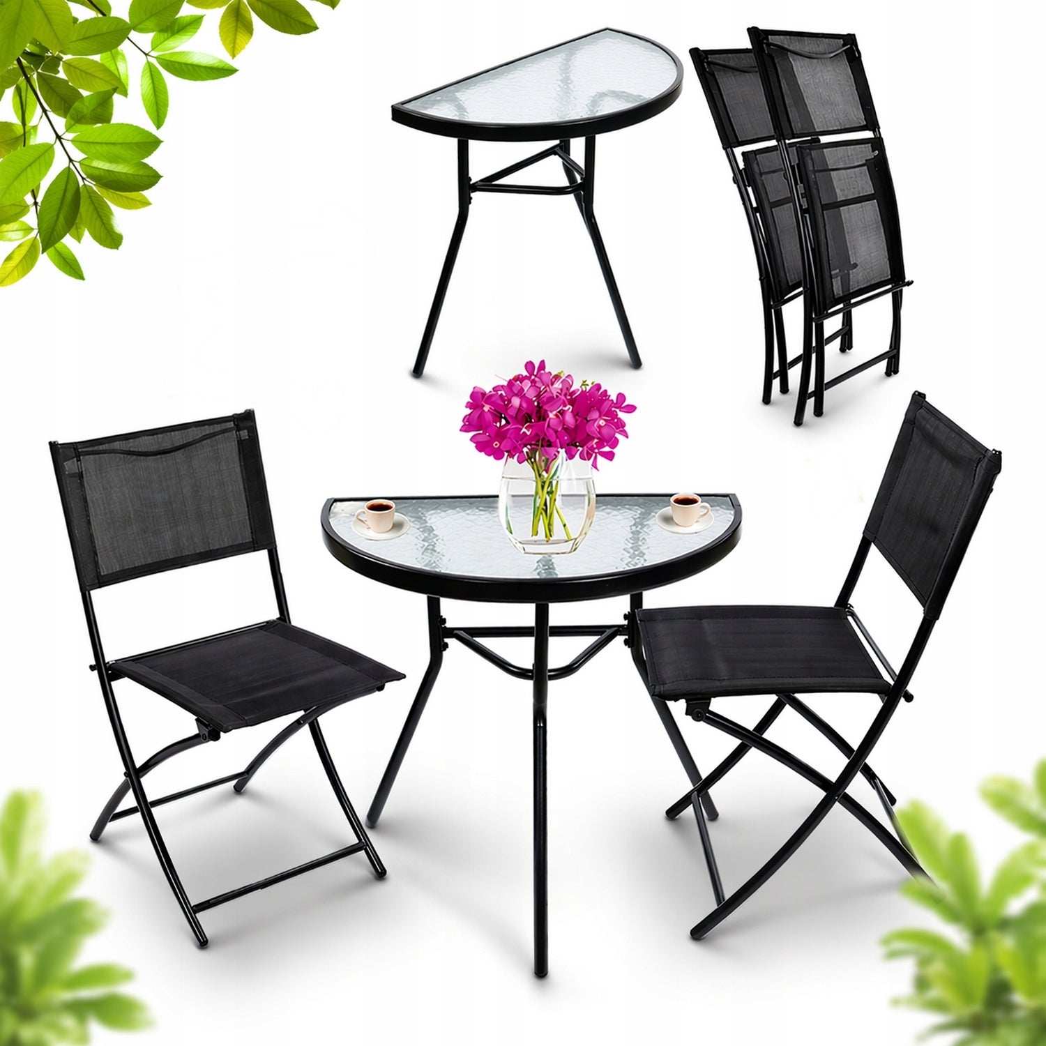 Balcony furniture Garden Terrace Set TABLE 2 CHAIRS folding black table