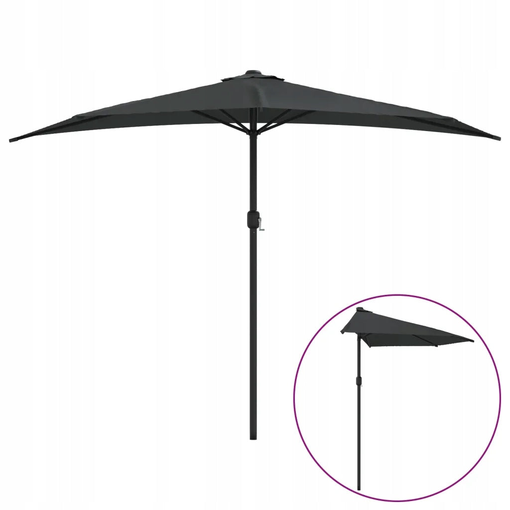 Balcony half-umbrella on aluminium post, 300x155cm, anthracite