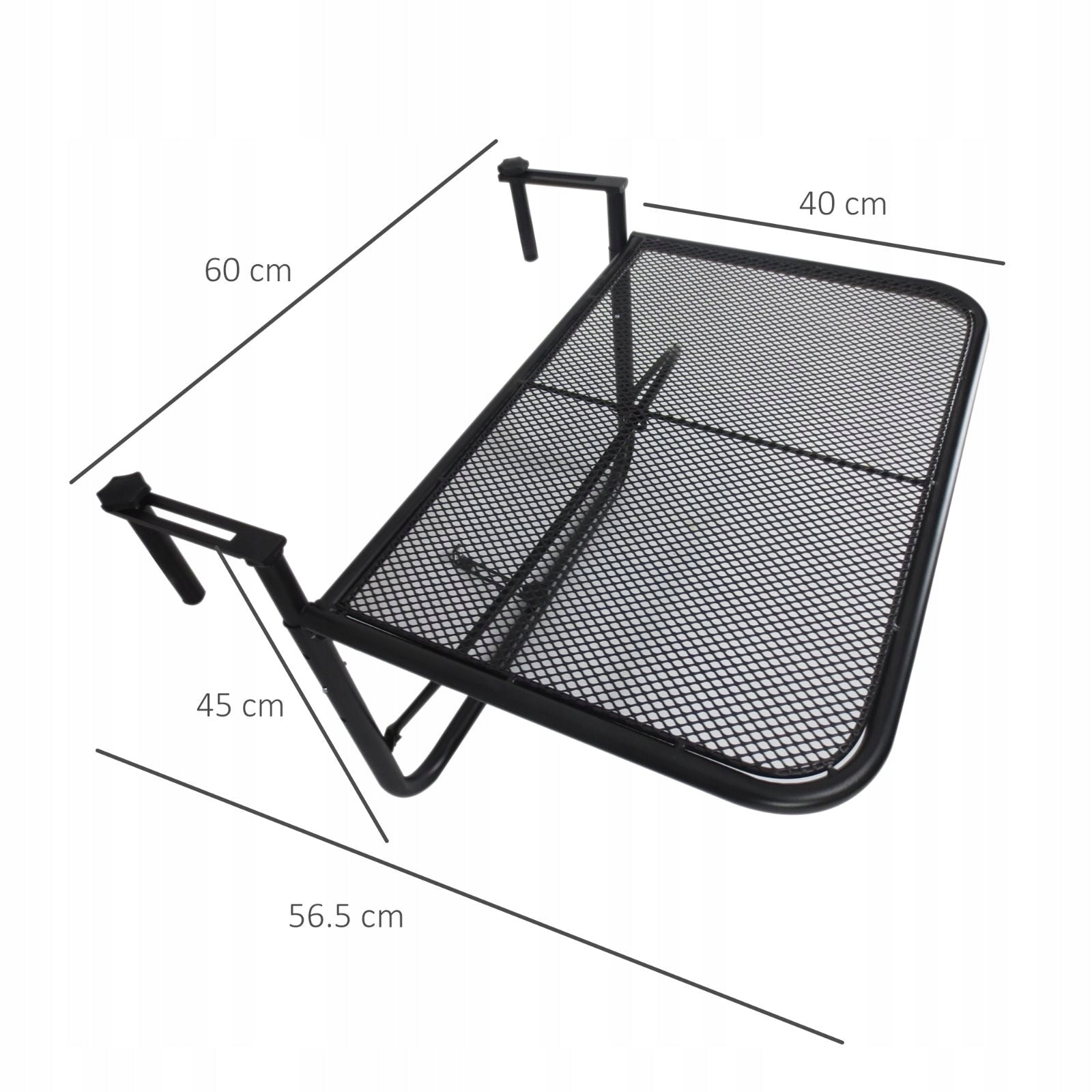 Balcony hanging table adjustable metal black 60x565x45cm Unfolded width 1 cm