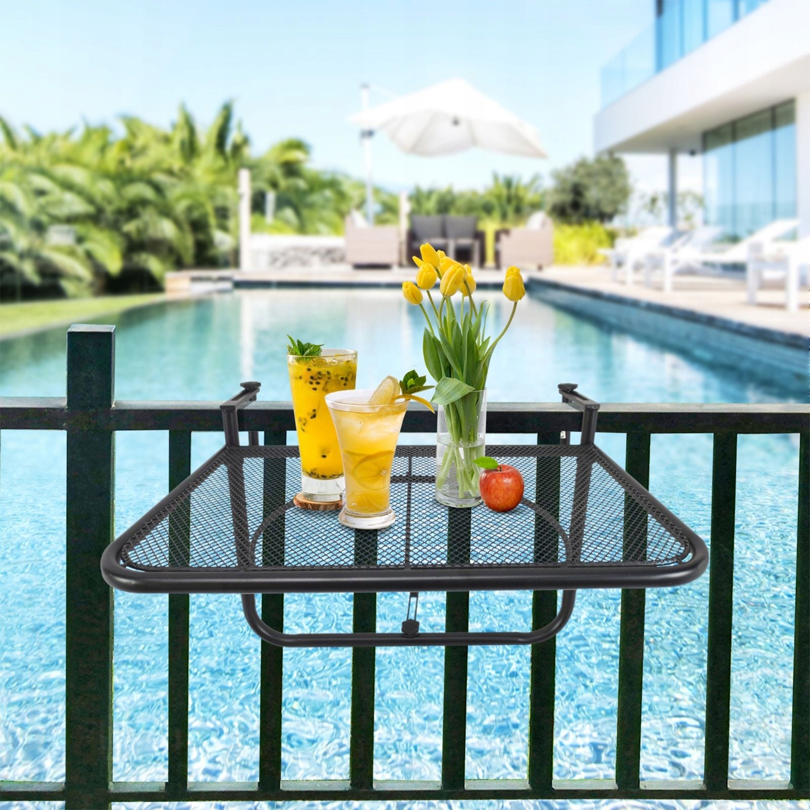 Balcony hanging table adjustable metal black 60x565x45cm