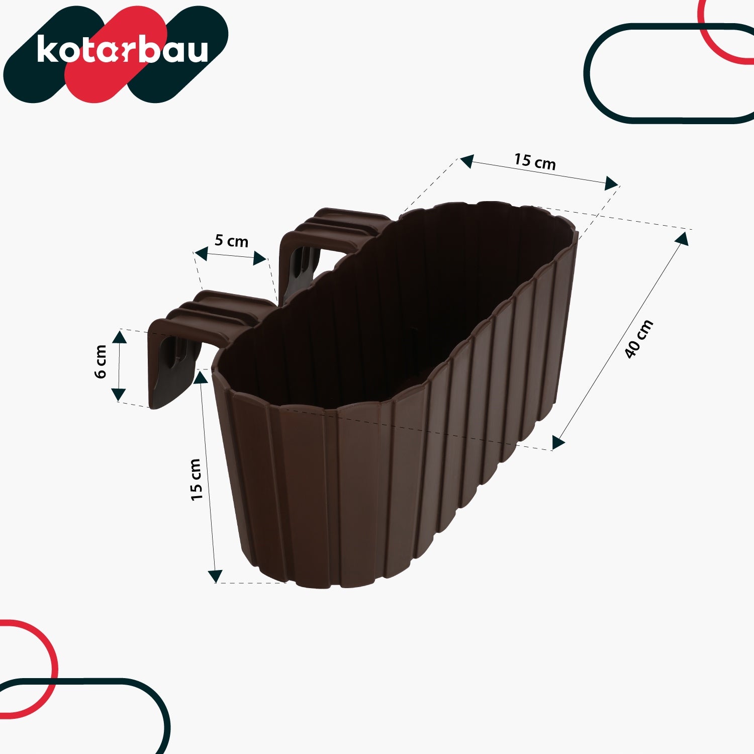 Balcony pot 40cm slats box with railing holders brown Brand Kotarbau