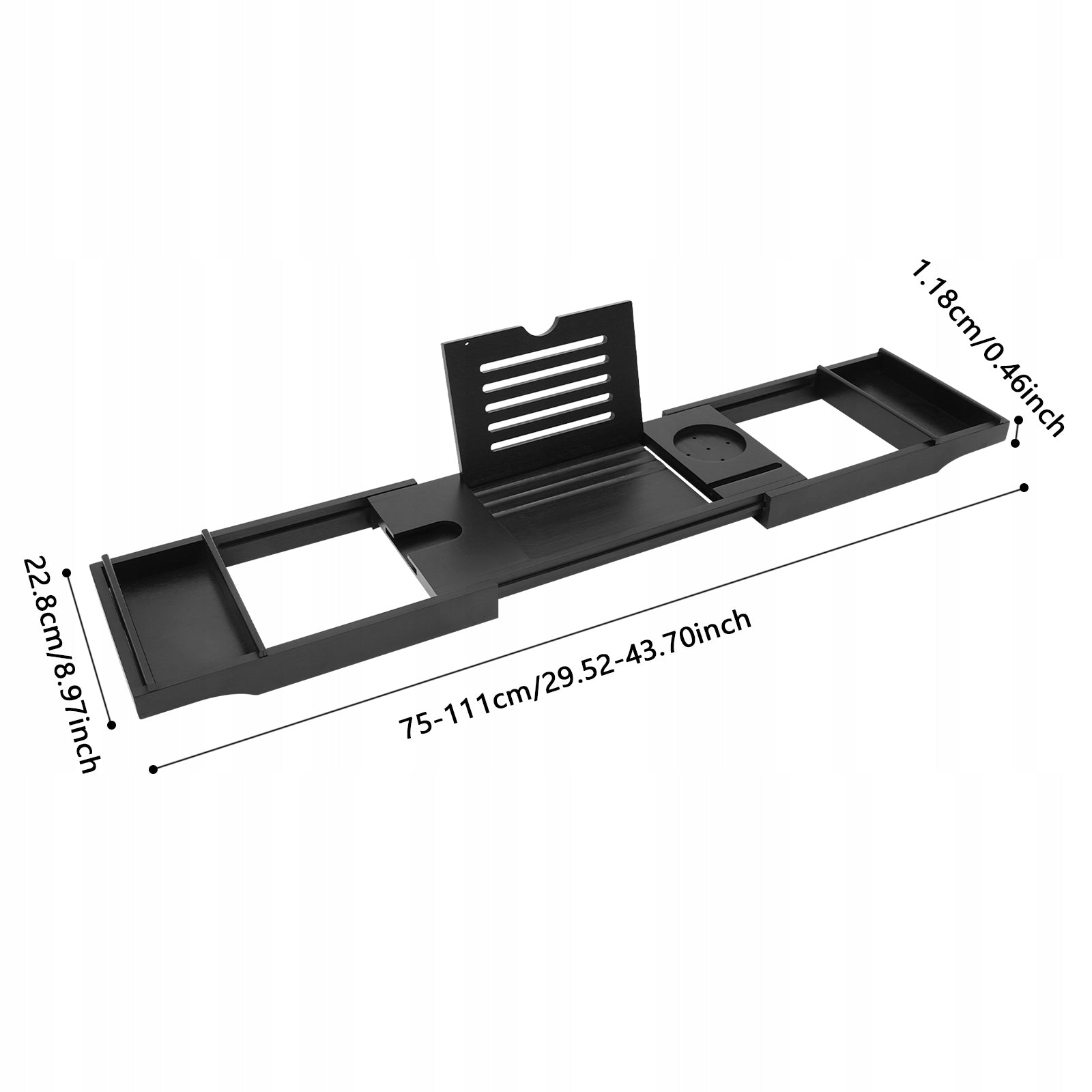 Bamboo Black Expandable Bathtub Shelf Caddy Tray for Candle Towel Manufacturer code BBR123