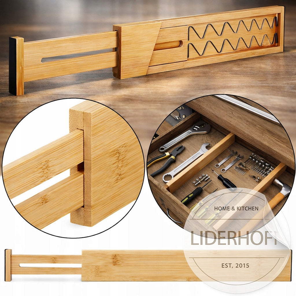 Bamboo Drawer Organizer Adjustable Compartment Separator 1 Pack Manufacturer code Separator 1 szt Liderhoff bambusowy