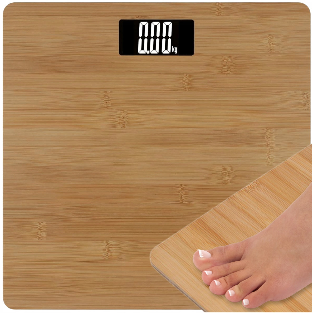 Bamboo Electronic Bathroom Scale up to 180 kg LCD Digital Temperature