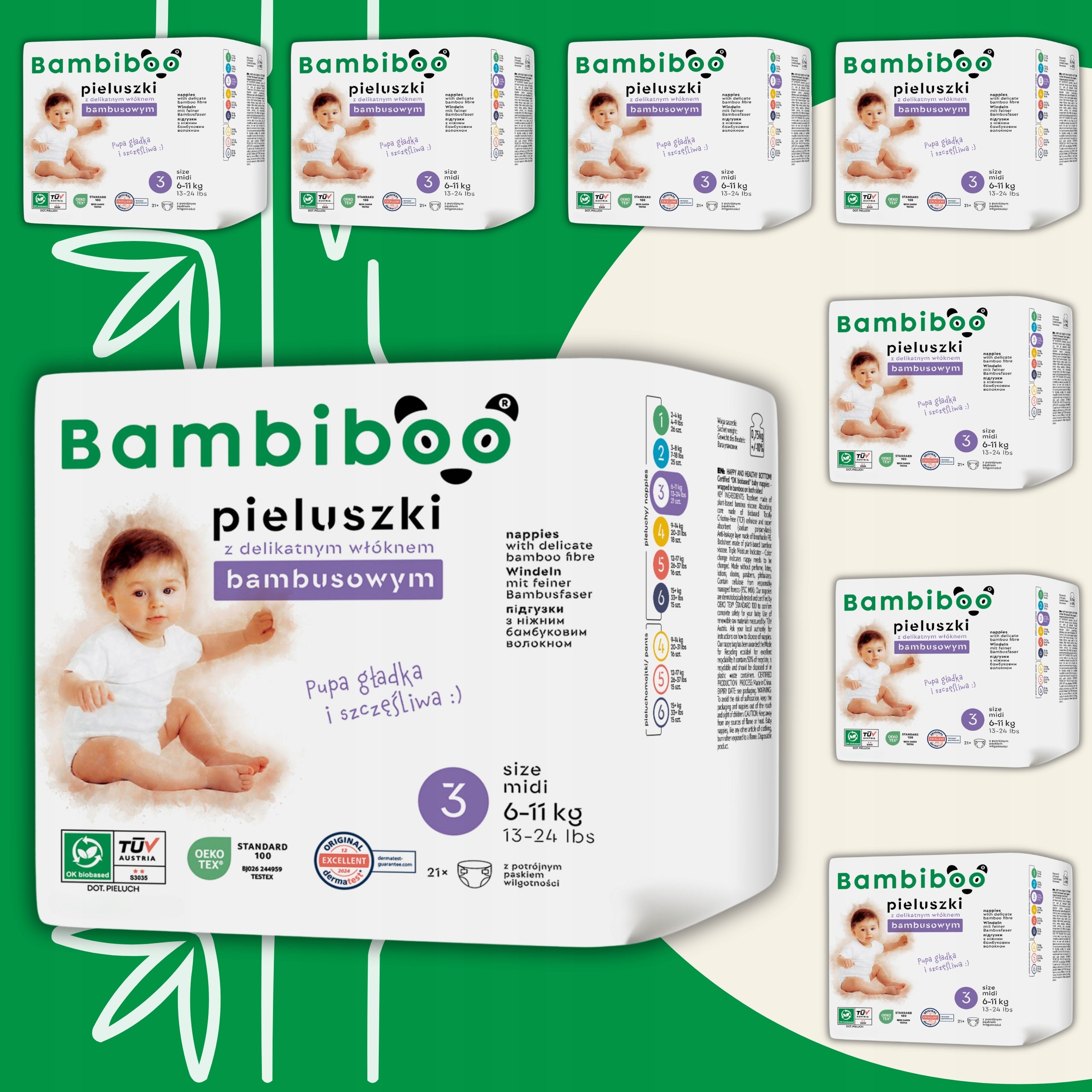 Bamboo Fiber Diapers BAMBIBOO Diaper Set 8x21 size3 Midi 6-11kg Packaging status original
