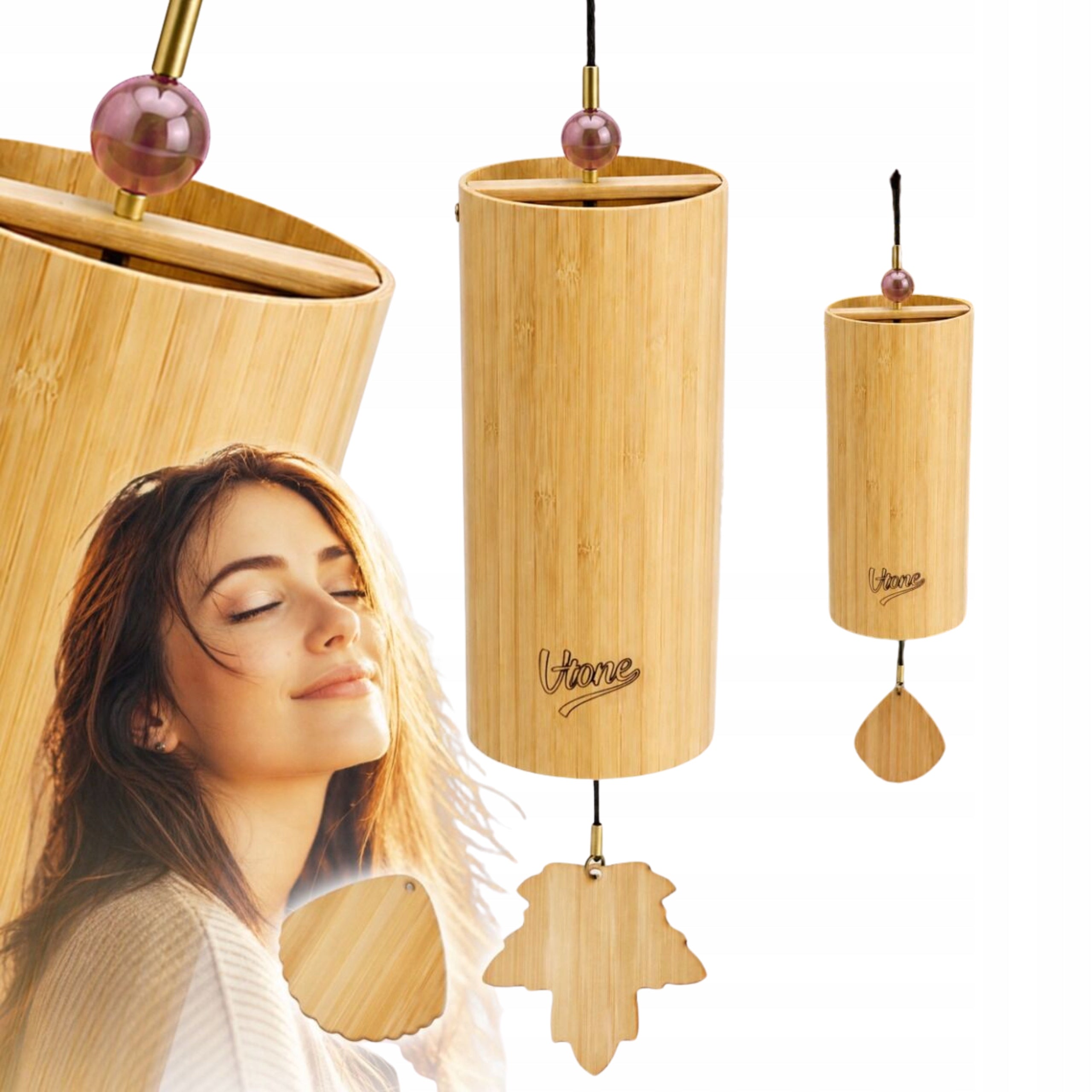 Bamboo Wind Chimes for Garden Tone D Chakra Heart Wooden ZEN