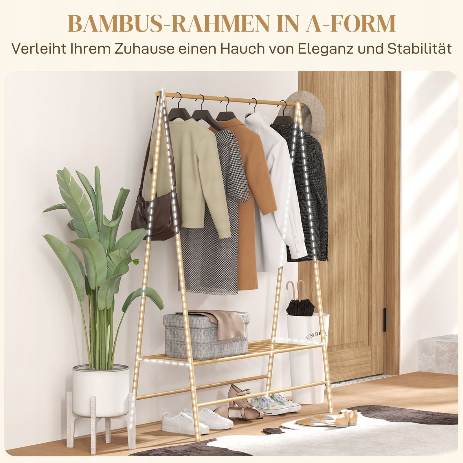 Bamboo clothes hanger with shelves 116x43x160 cm natural Kind Balcony