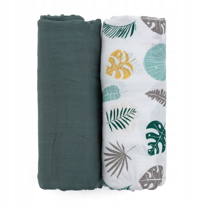 Bamboo muslin swaddles 2 pcs 120x120cm Green Leaves Petite&Mars Manufacturer code 417363