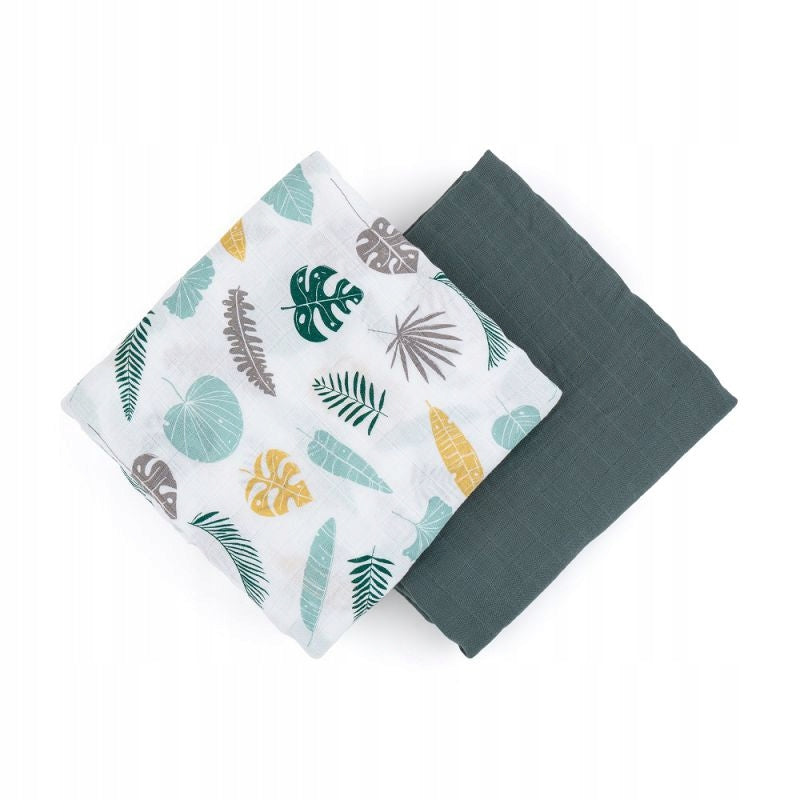 Bamboo muslin swaddles 2 pcs 120x120cm Green Leaves Petite&Mars Medical device no