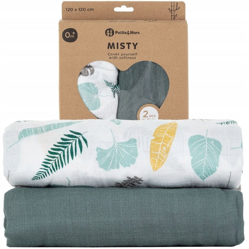 Bamboo muslin swaddles 2 pcs 120x120cm Green Leaves Petite&Mars