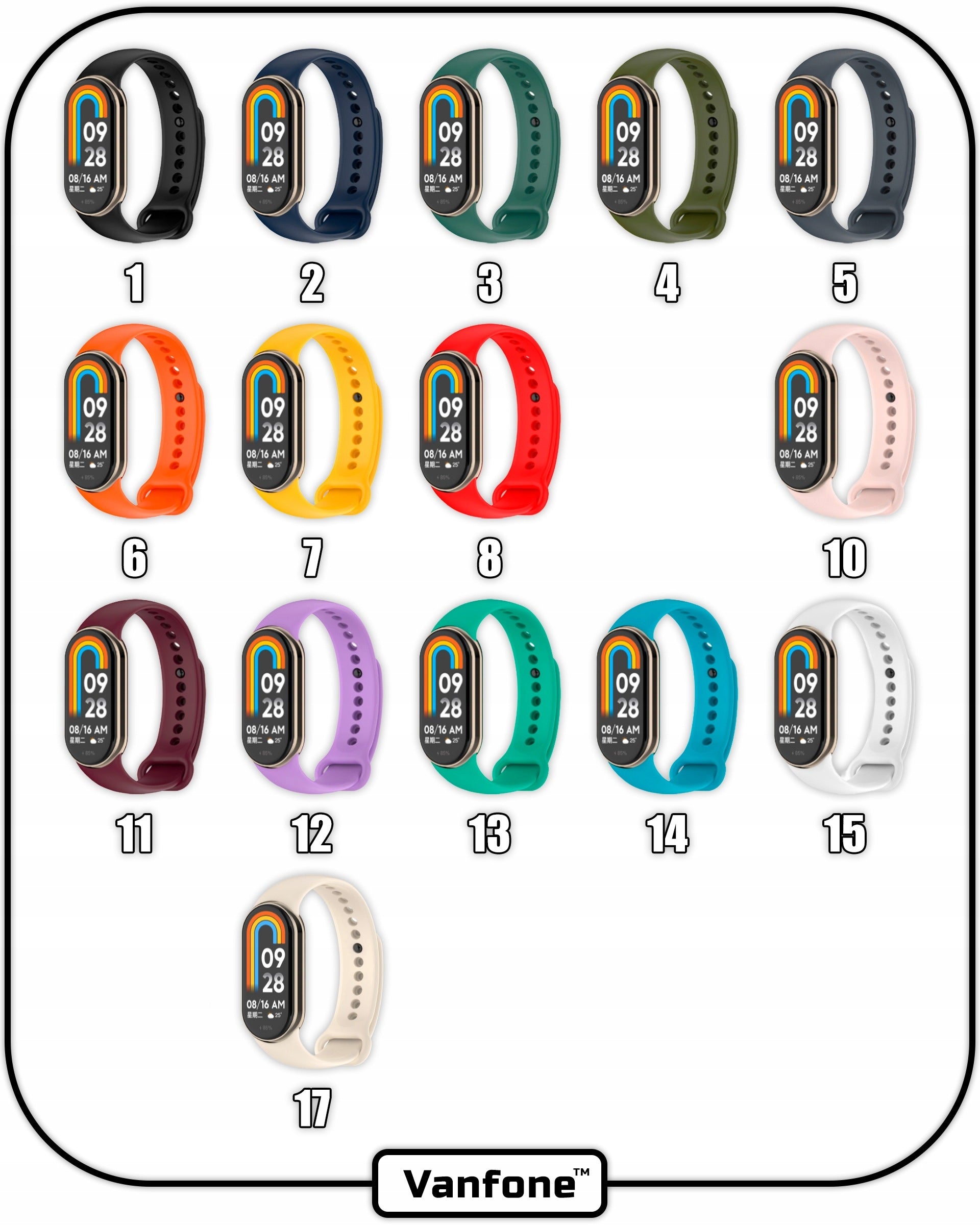 Band bracelet Vanfone for Xiaomi Mi Band 8/9/10 | 17 SUPER COLORS Packaging status original