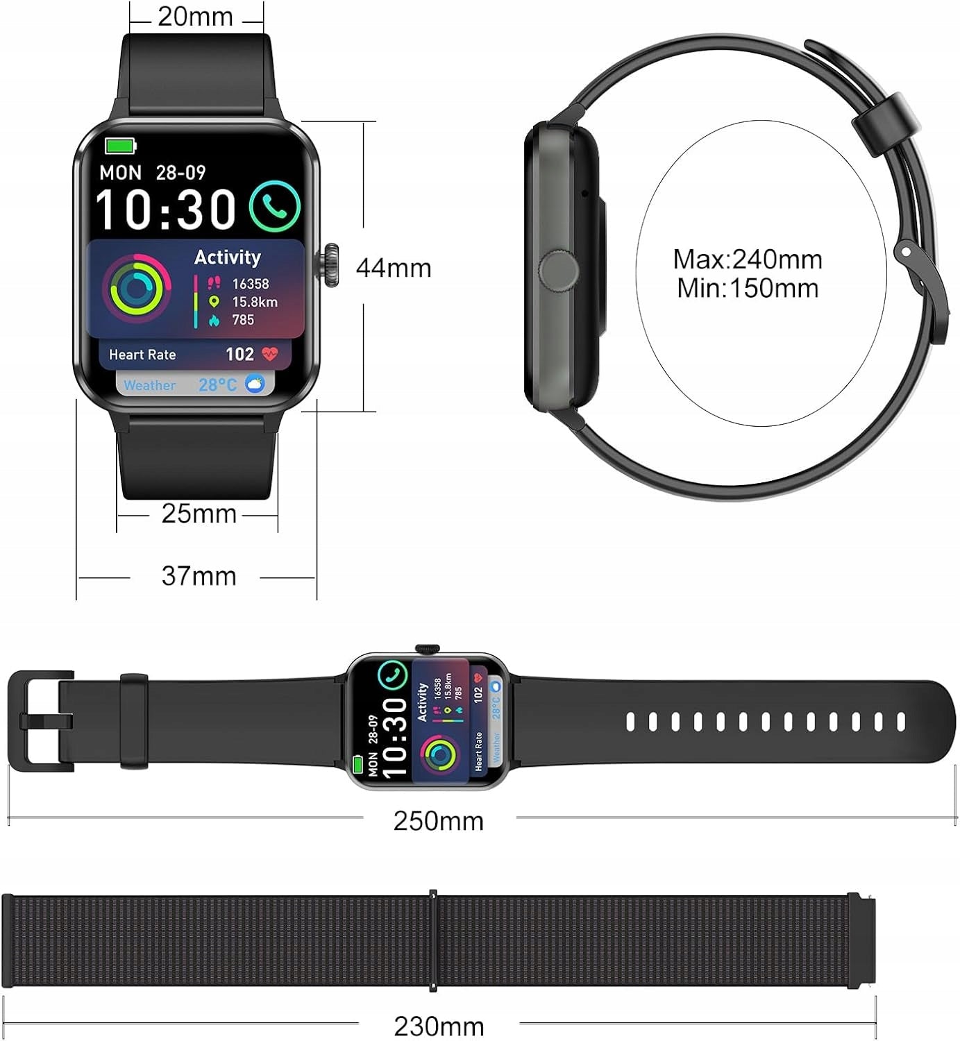 Baolubao R50 Smartwatch heart rate monitor sleep call + strap black Manufacturer code AG-R50-black