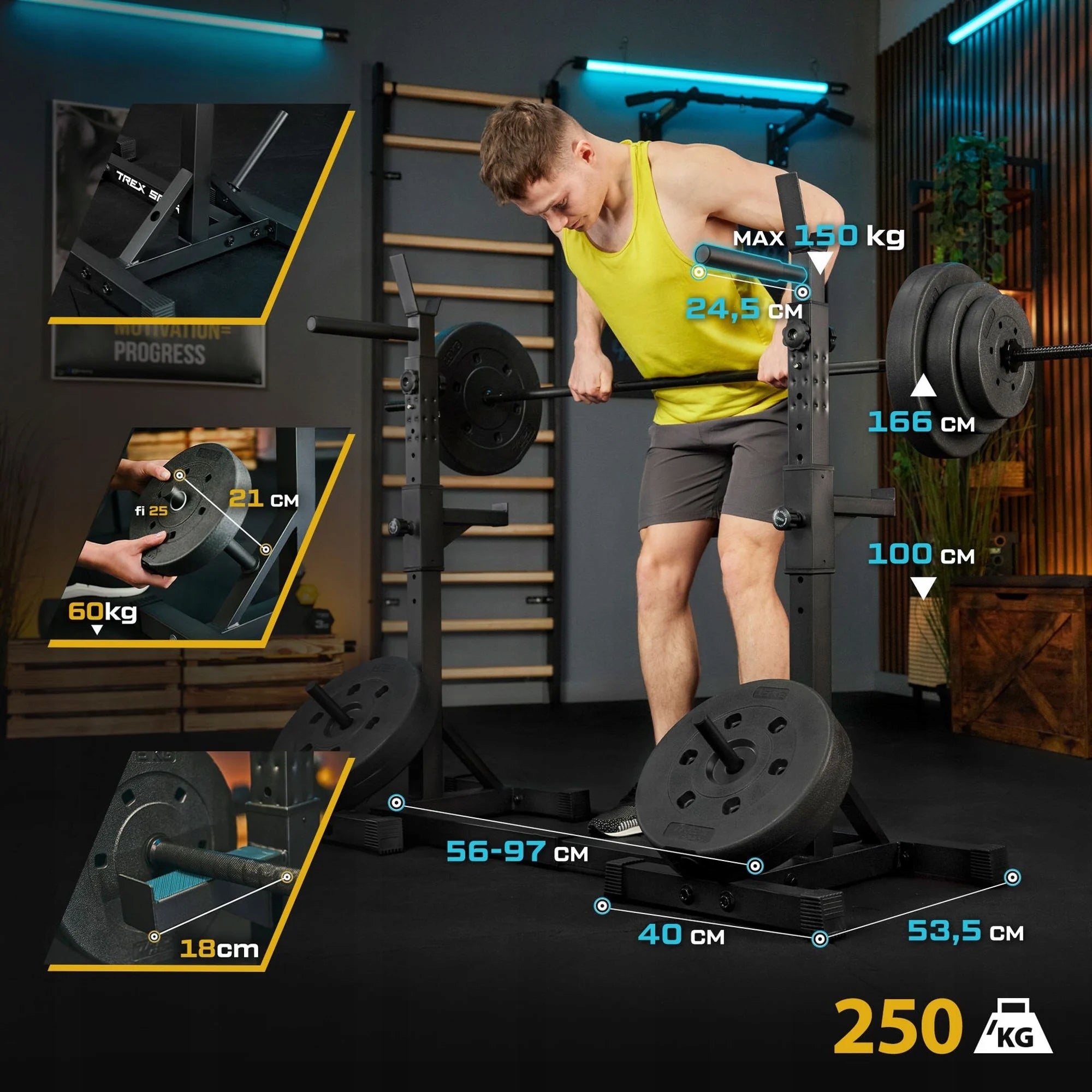 Barbell rack adjustable stands for exercise dips belaying Trex Sport Kind barbell rack