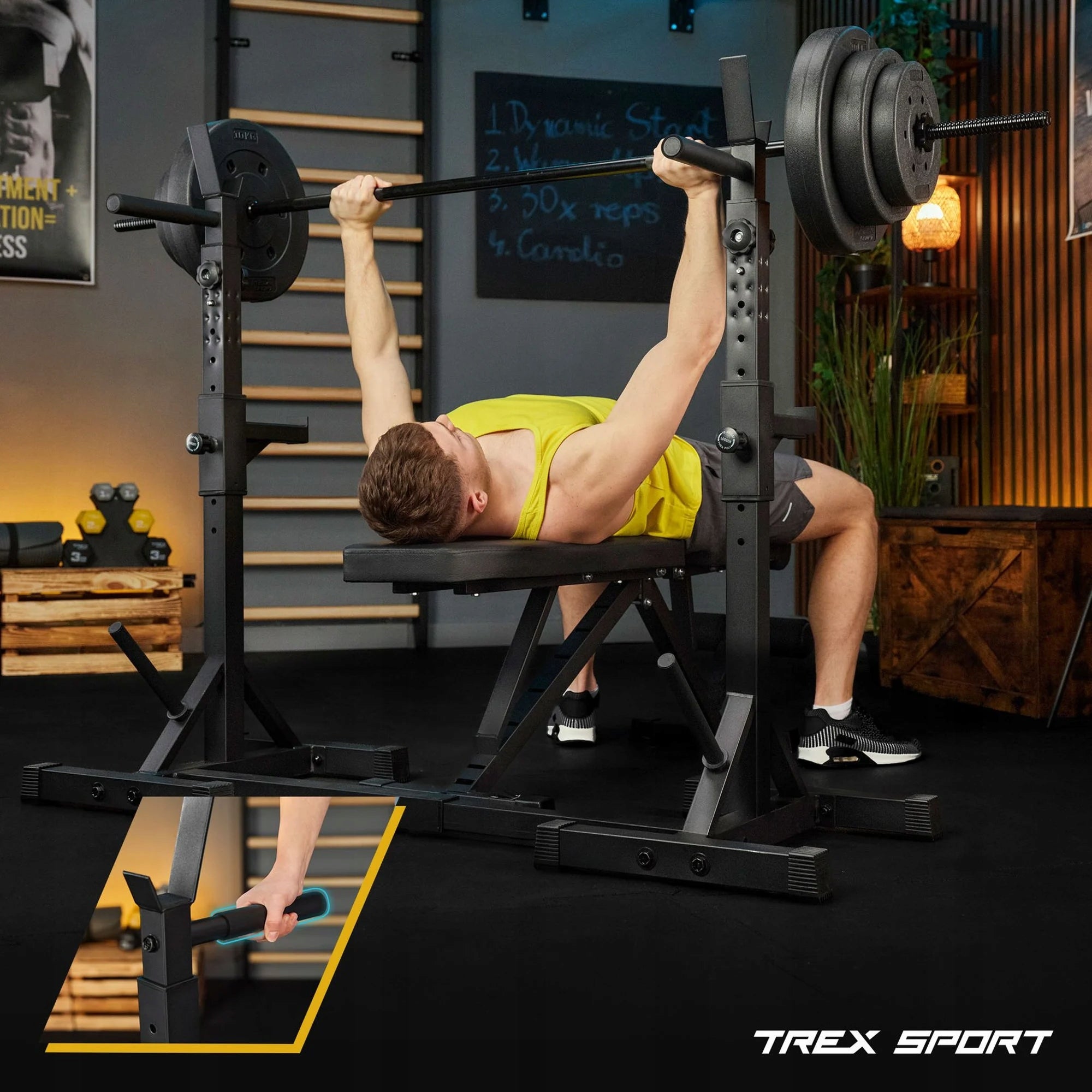 Barbell rack adjustable stands for exercise dips belaying Trex Sport Model TX-100S
