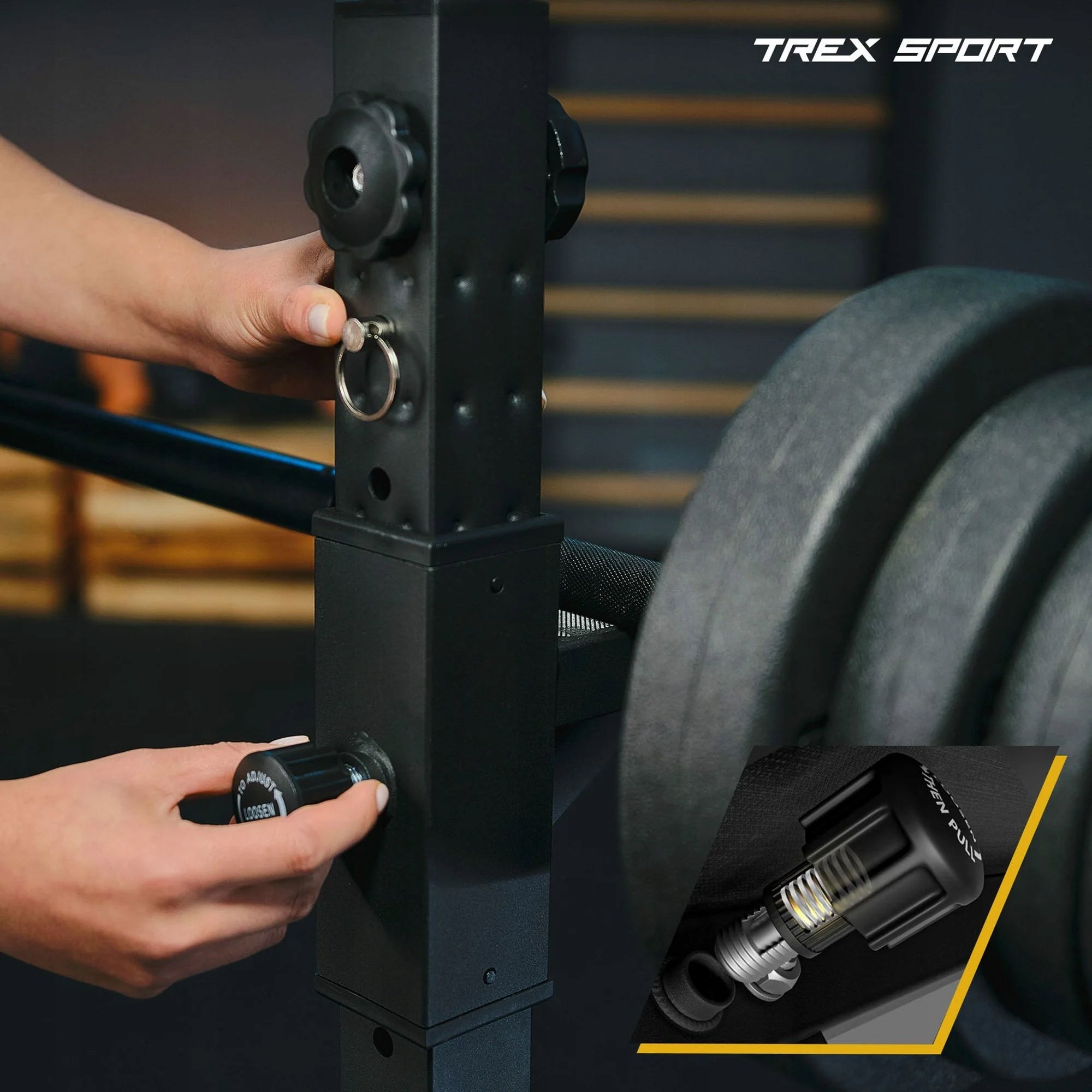 Barbell rack adjustable stands for exercise dips belaying Trex Sport Type one piece