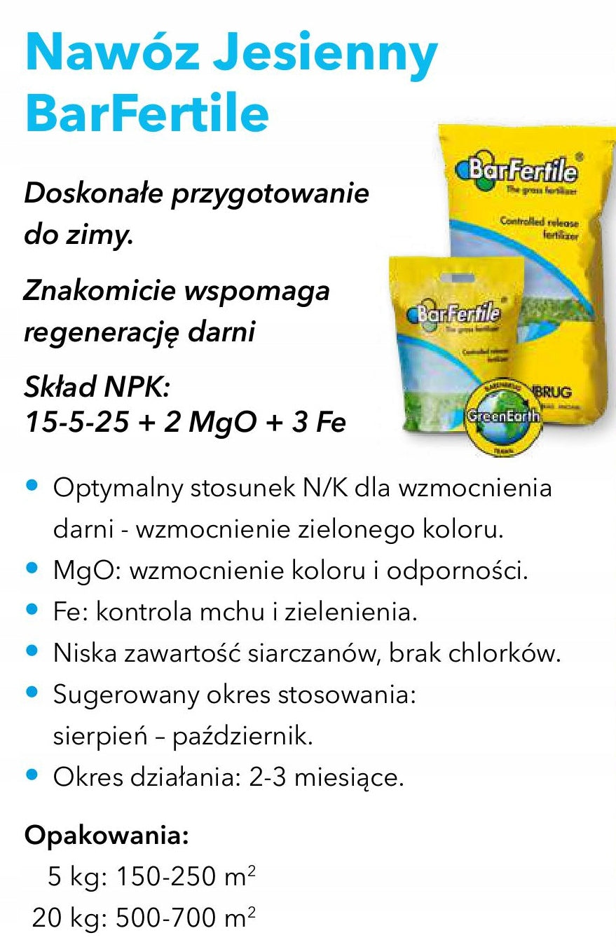 Barfertile Premium Late Autumn 5kg Lawn Fertilizer Barenbrug grass Packaging status original