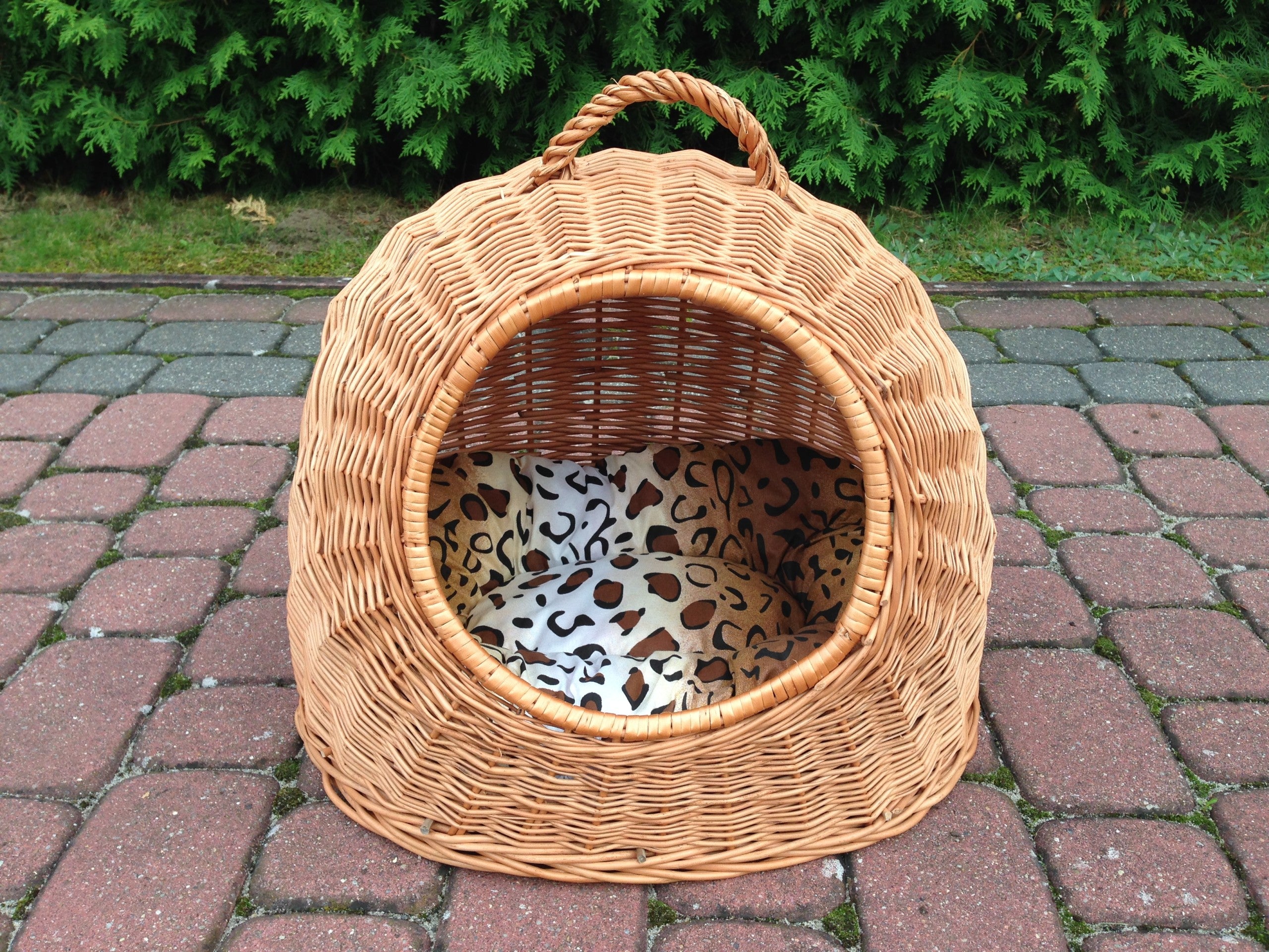 Basket wicker transporter for dog cat + pillow Color brown