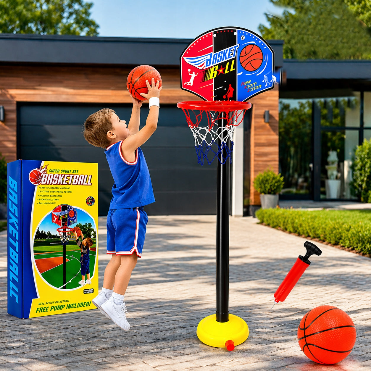 Basketball basket 115 cm for children adjustable set ball pump Manufacturer code 5908222235147