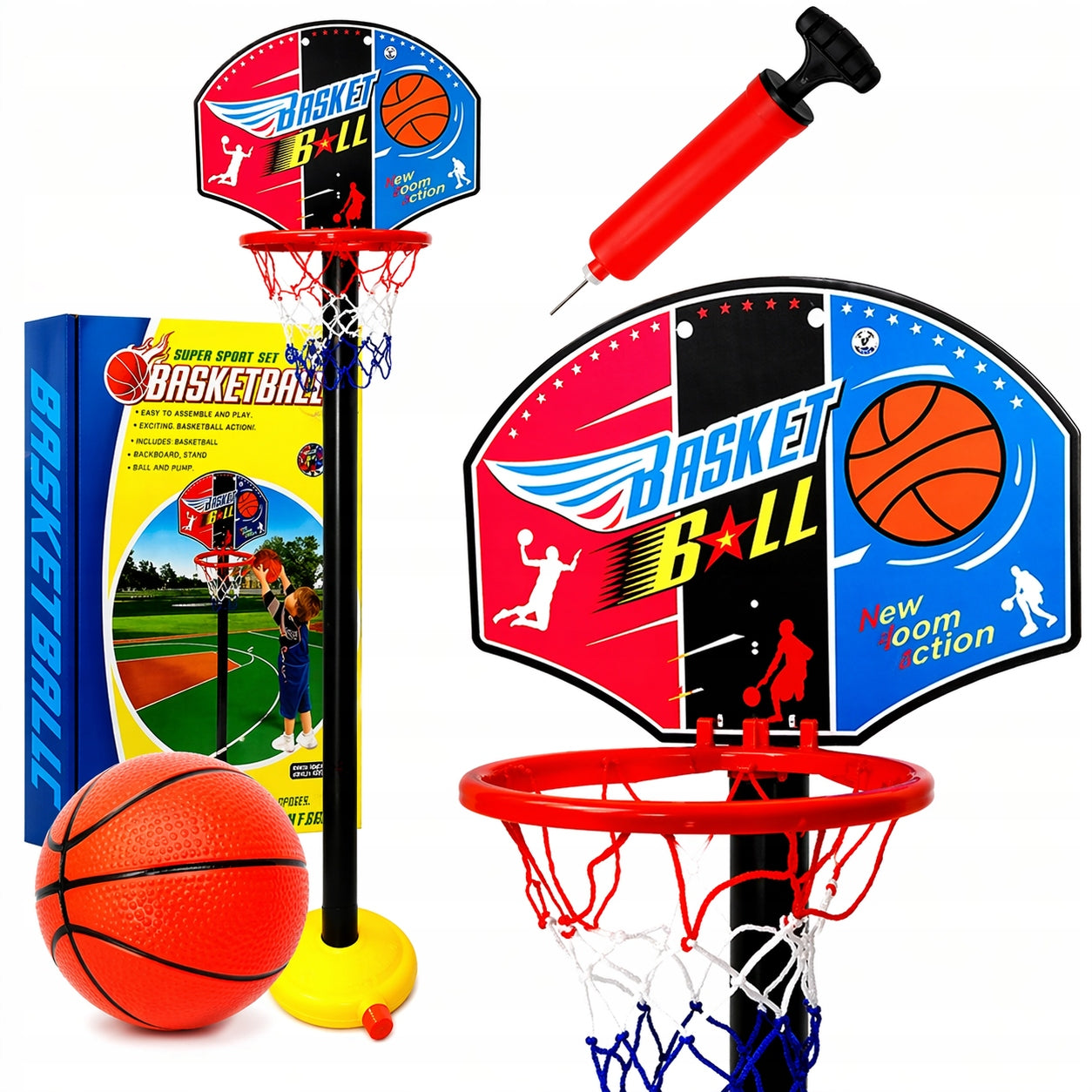 Basketball basket 115 cm for children adjustable set ball pump