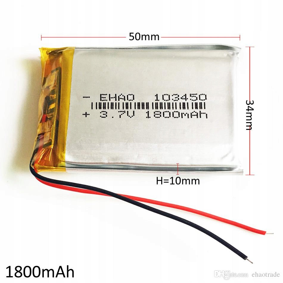 1 Stk. Wiederaufladbarer Lipo-Akku 103450 (3,7 V, 1800 mAh Lipo) für Bluetooth-Headsets, Smartwatches, Registrierkassen, medizinische Geräte und andere tragbare Geräte