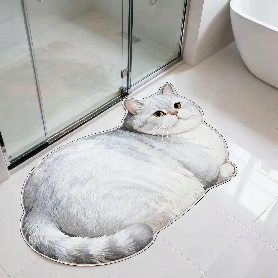 Bathroom Mat Cat British Velour Crystal 3D Non-Slip Product width 50 cm