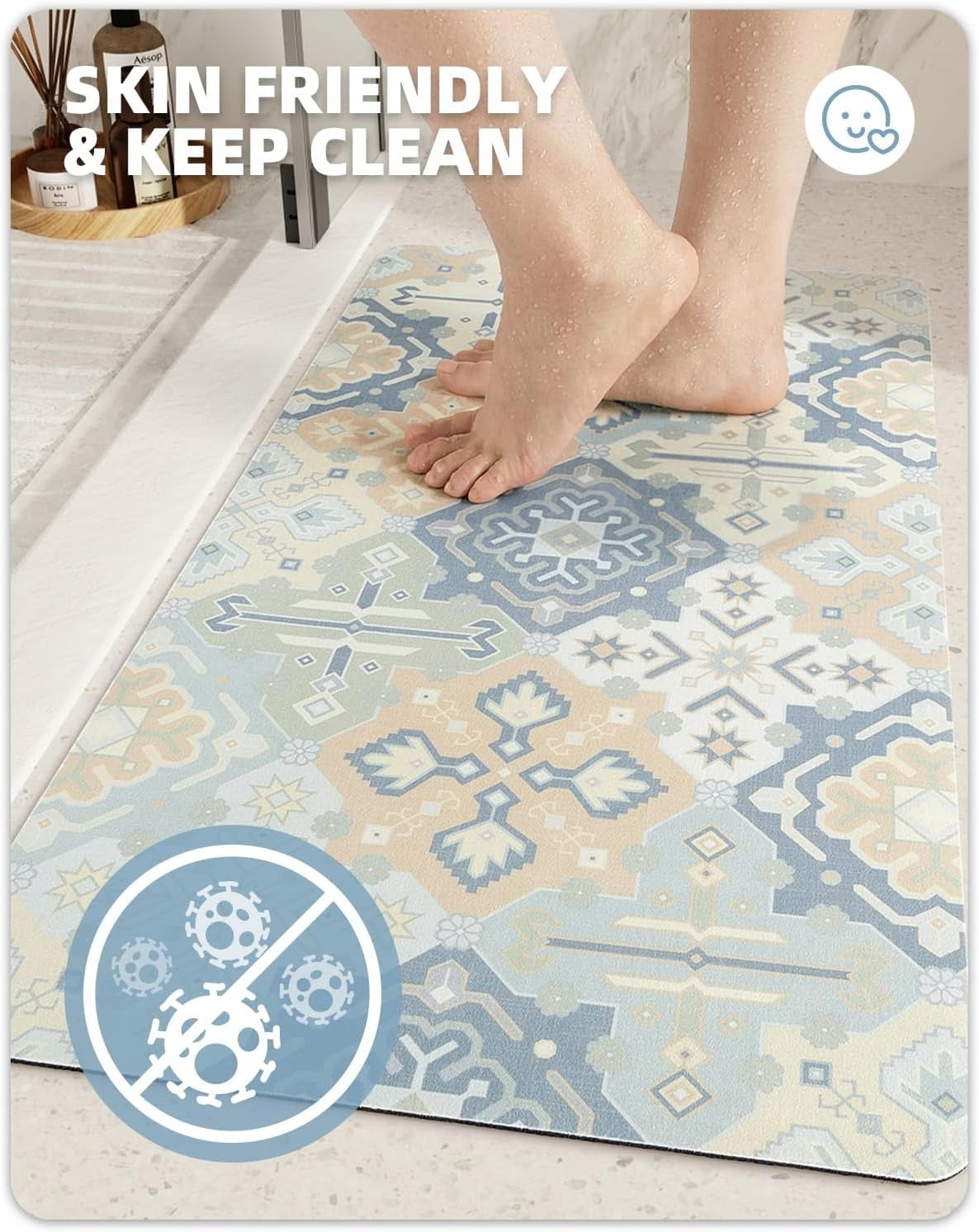 Bathroom Mat Non-Slip 110x60cm Boho Quick Drying Absorbent Rug Packaging status original