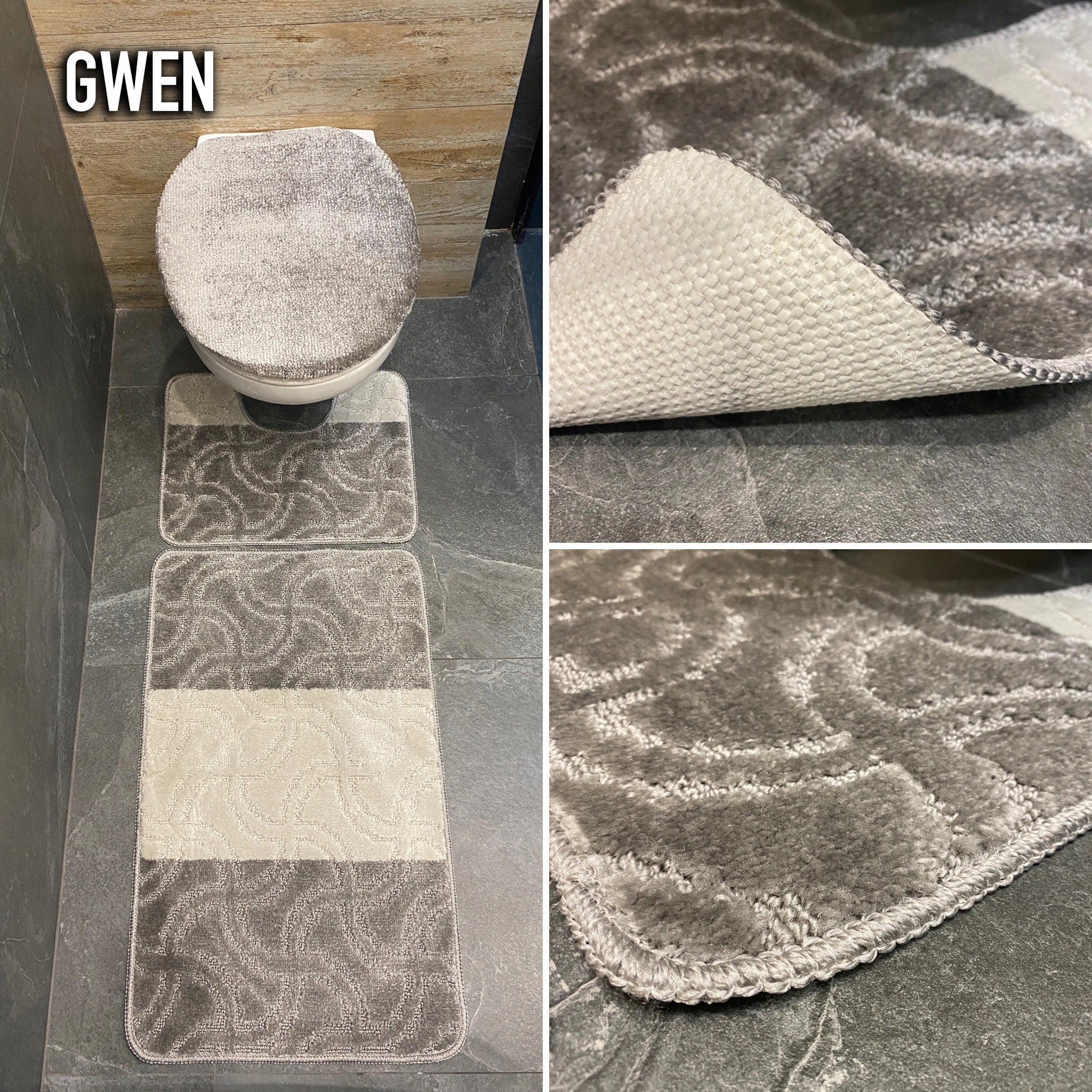 Bathroom Rug 3-Piece Soft Quick-Drying Rubberized Aesthetic Brand Sindbad
