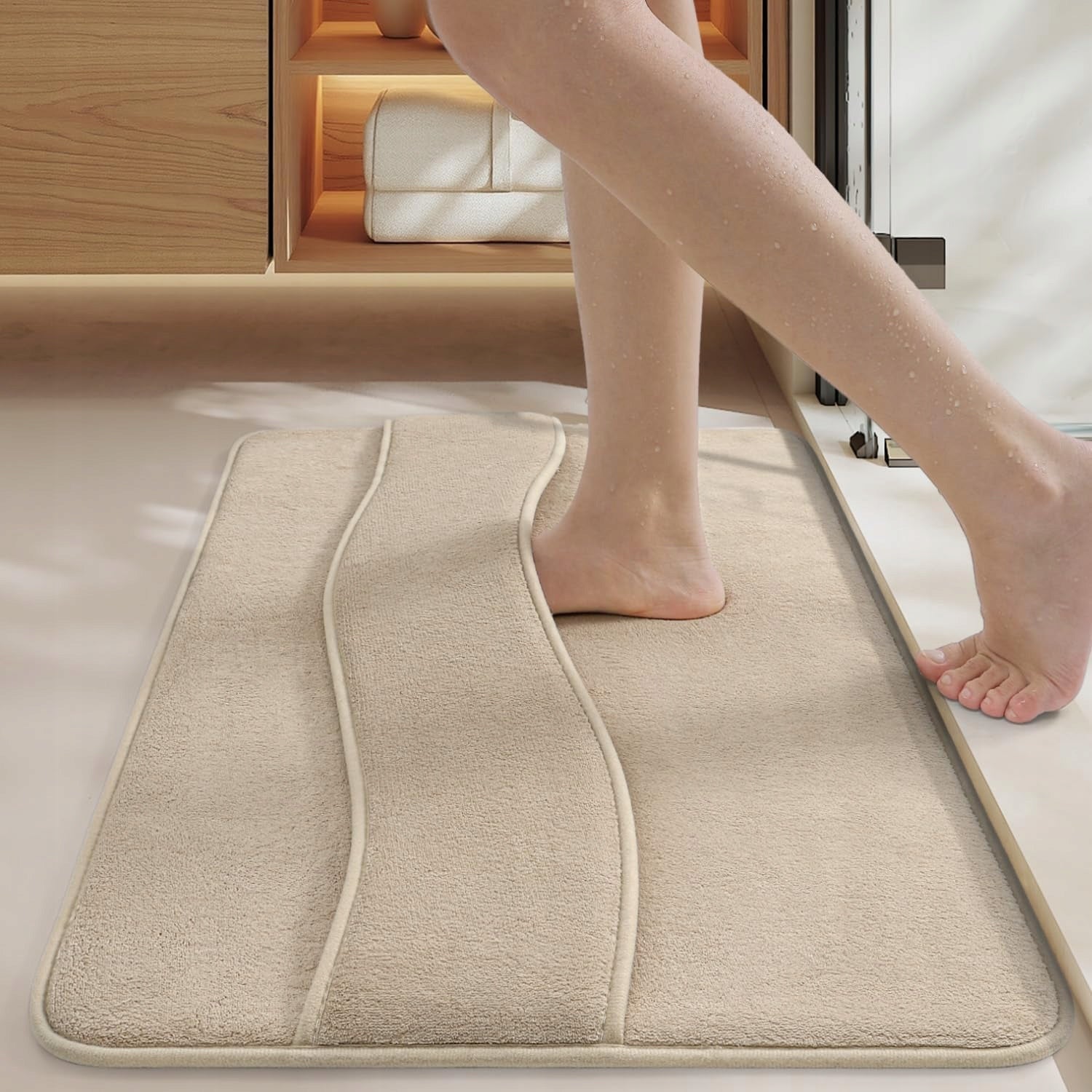 Bathroom Rug 40×60 Memory Foam Beige Anti-slip