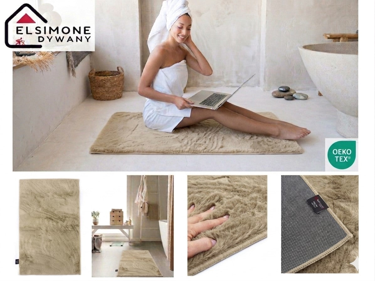 Bathroom Rug Anti-slip Soft Rabbit Beige 80x120 cm Bella Thickness 30 mm