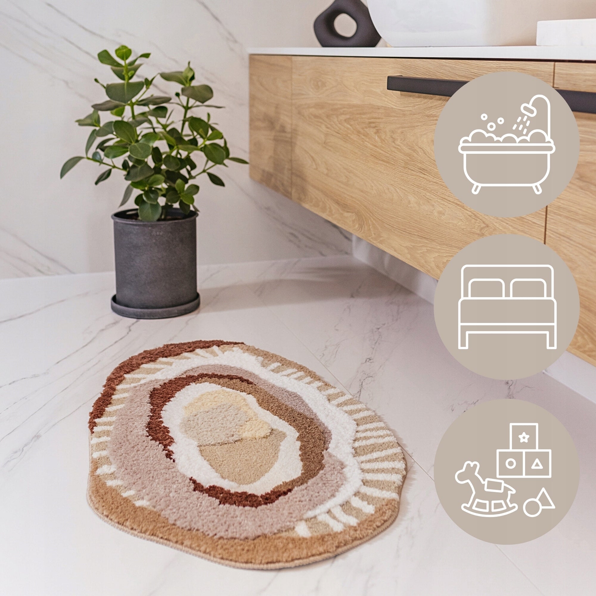 Bathroom Rug Beige Anti-slip 60x100cm Can Wash Soft Fluffy Manufacturer code EF0384