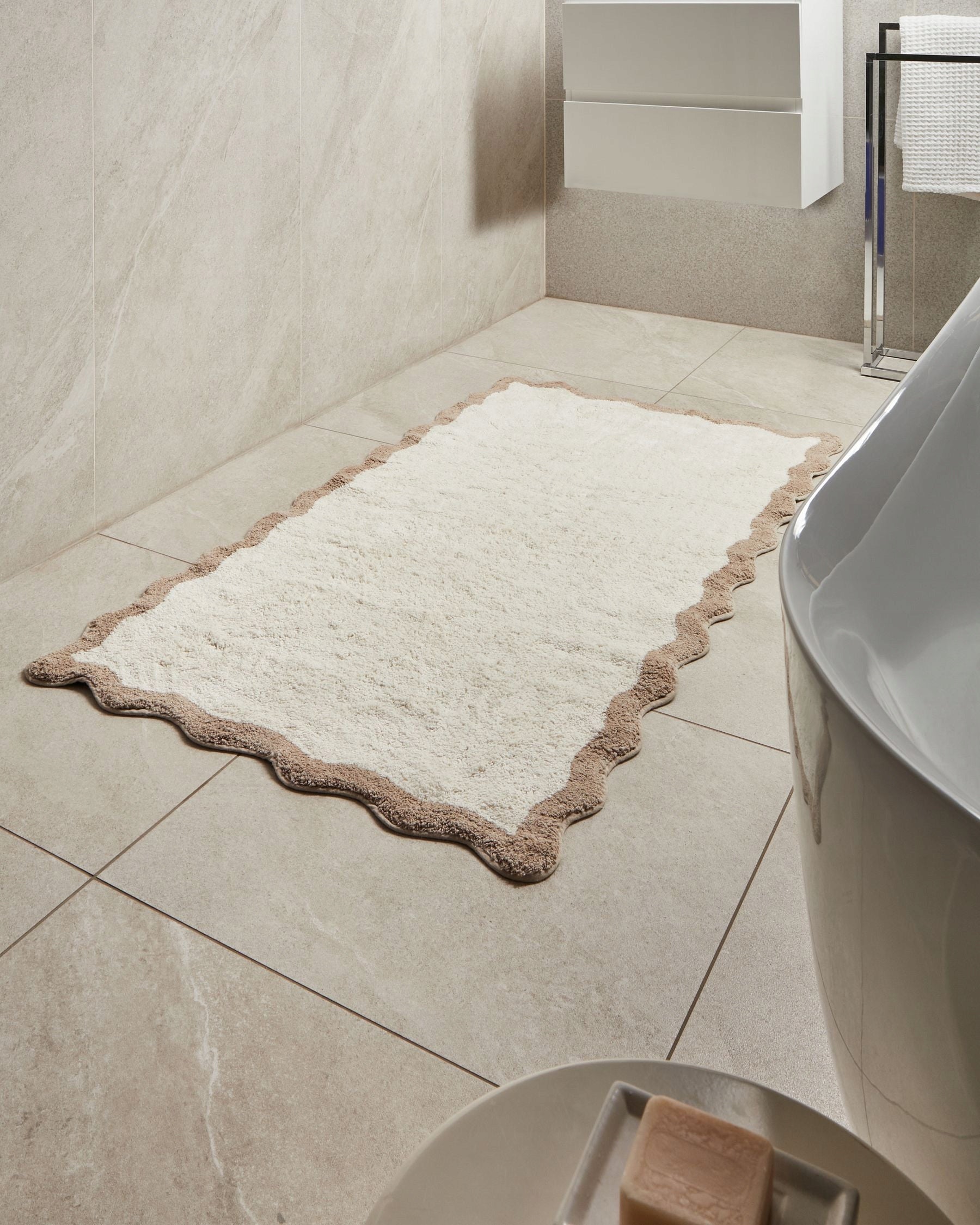 Bathroom Rug Cotton 80 x 150 cm Beige with Brown Packaging status original