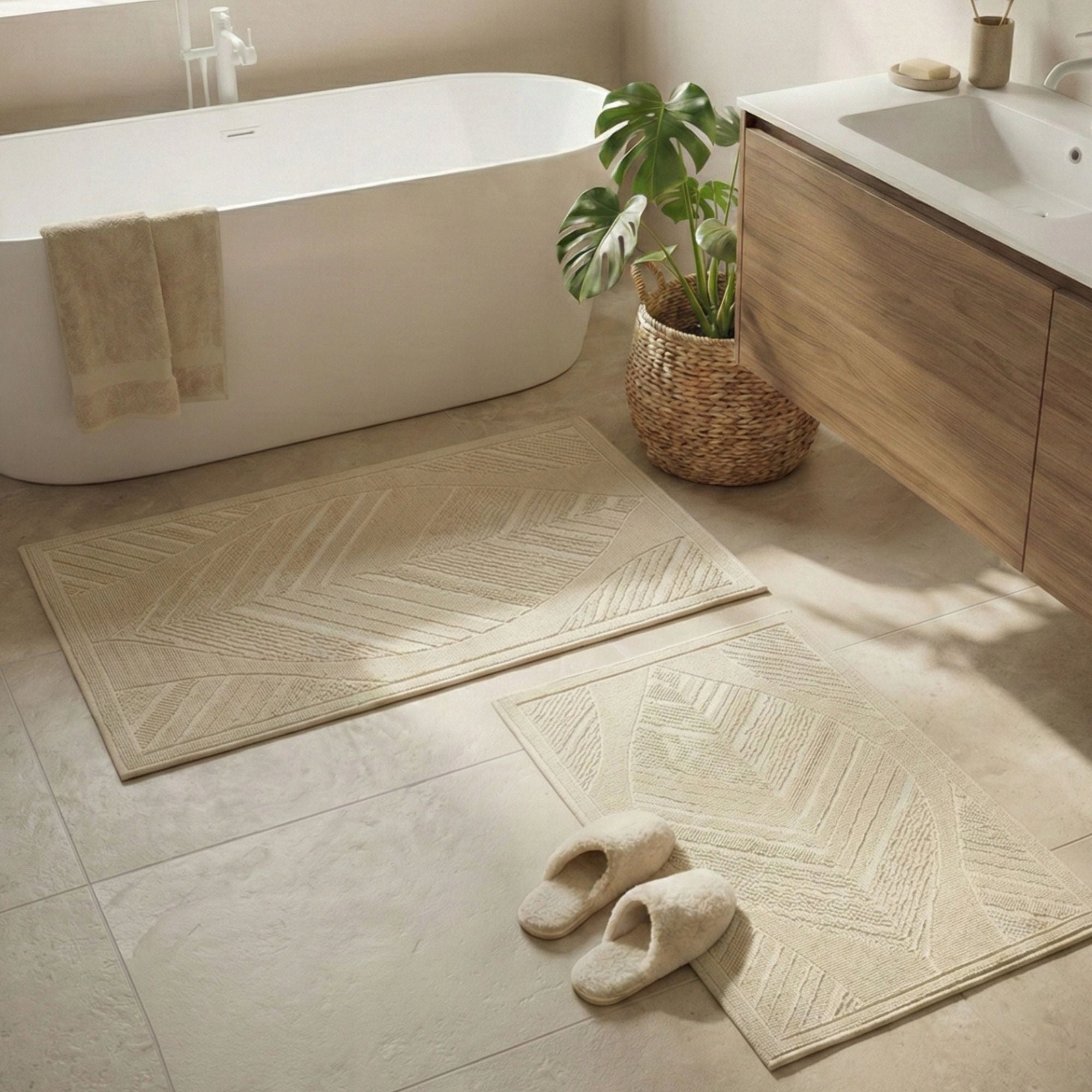 Bathroom Rug Cotton Egyptian Cotton Beige 60x90cm Non-slip Length 90 cm