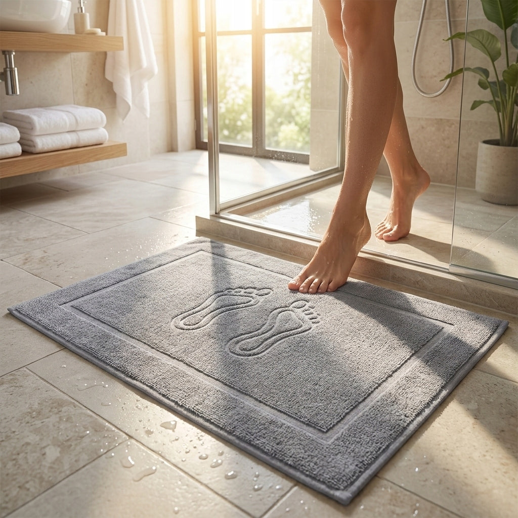 Bathroom Rug Cotton Foot Mat Grey ROSA Washing Grey 50x70cm Length 70 cm