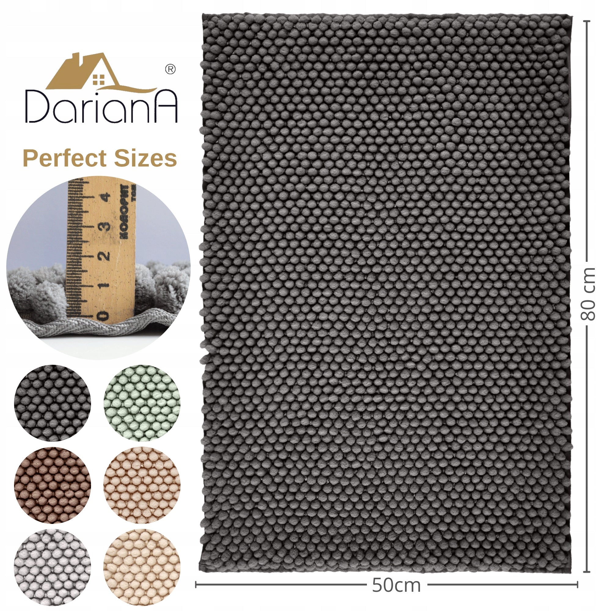 Bathroom Rug DarianA Pineapple 55x80 cm warm grey large non-slip Brand Dariana