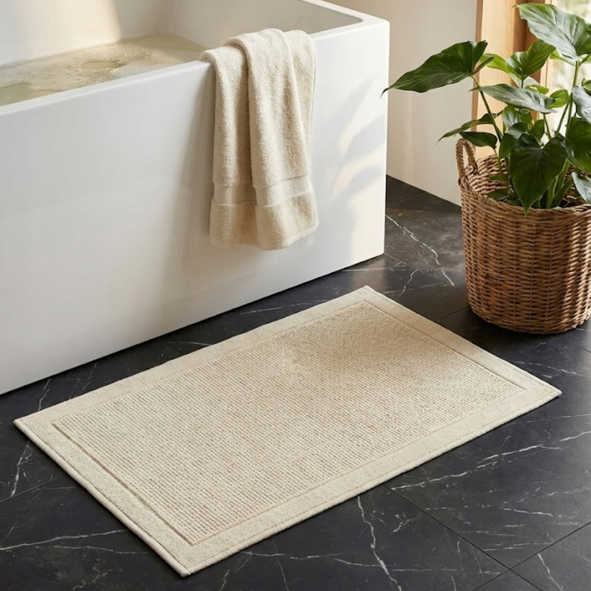 Bathroom Rug Hotel Cotton Non-Slip Beige for Laundry 60x90cm Packaging status original