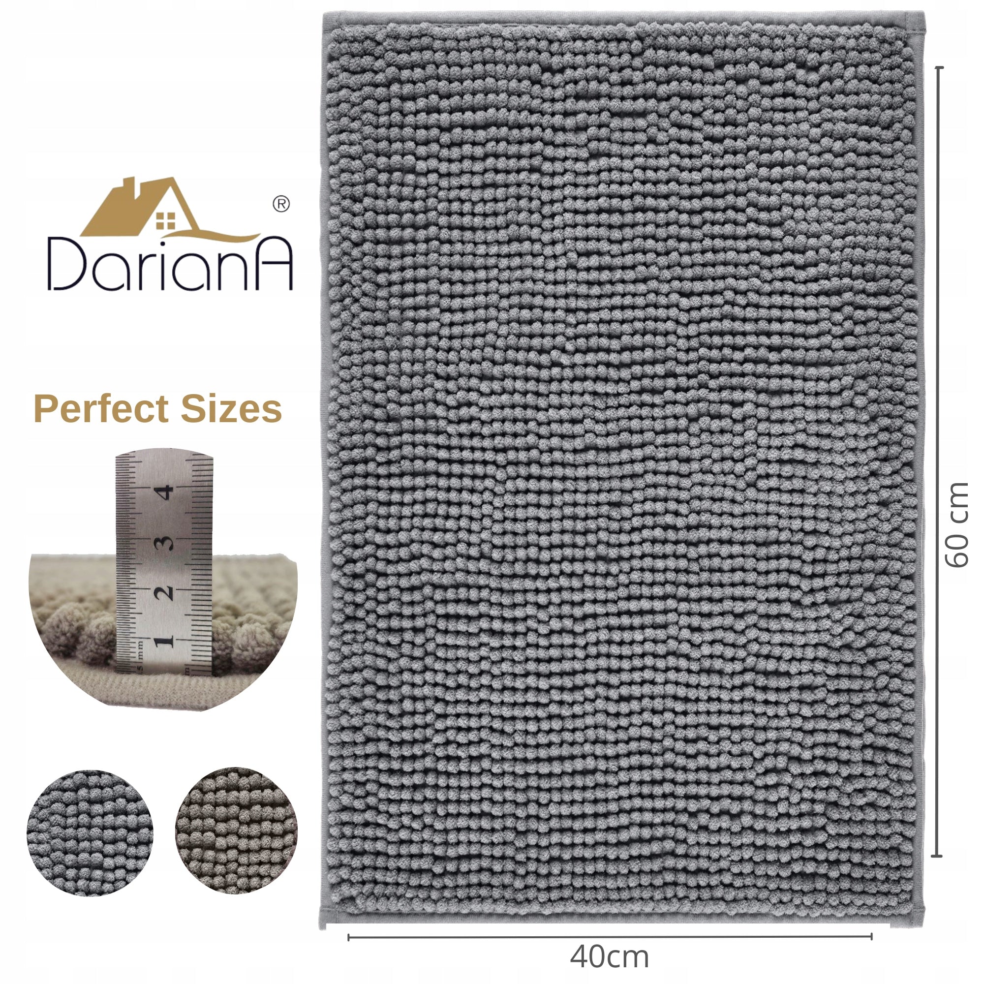 Bathroom Rug Non-Slip Soft 40x60 DarianA Minimal Grey Brand no brand