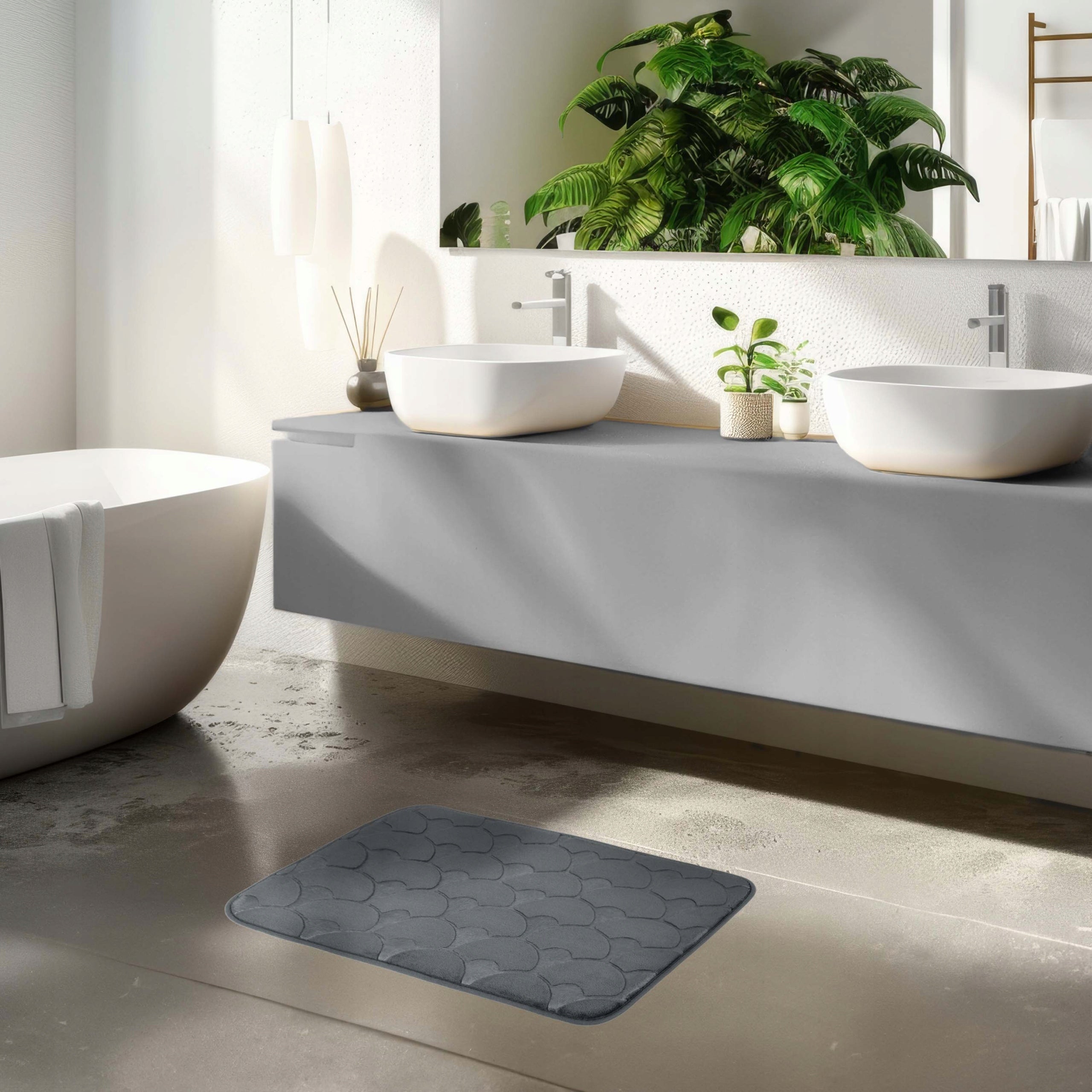 Bathroom Rug Non-slip Soft 40x60 cm Grey Durable Mat Thickness 12 mm