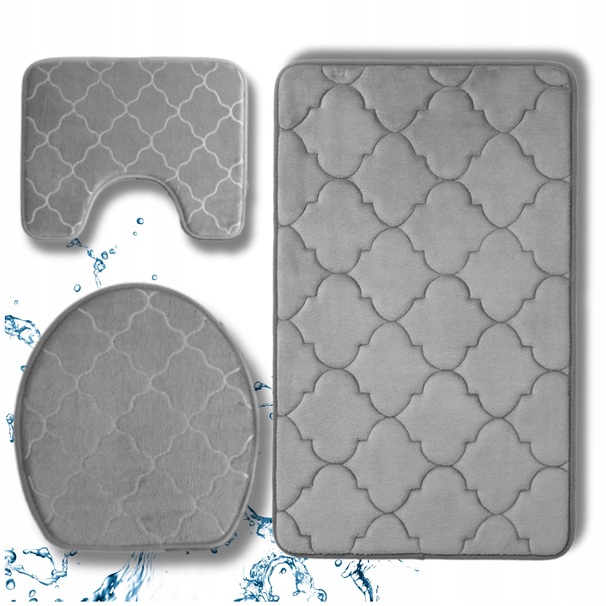 Bathroom Rug Set 3pcs Non-Slip Absorbent Mat Length 80 cm