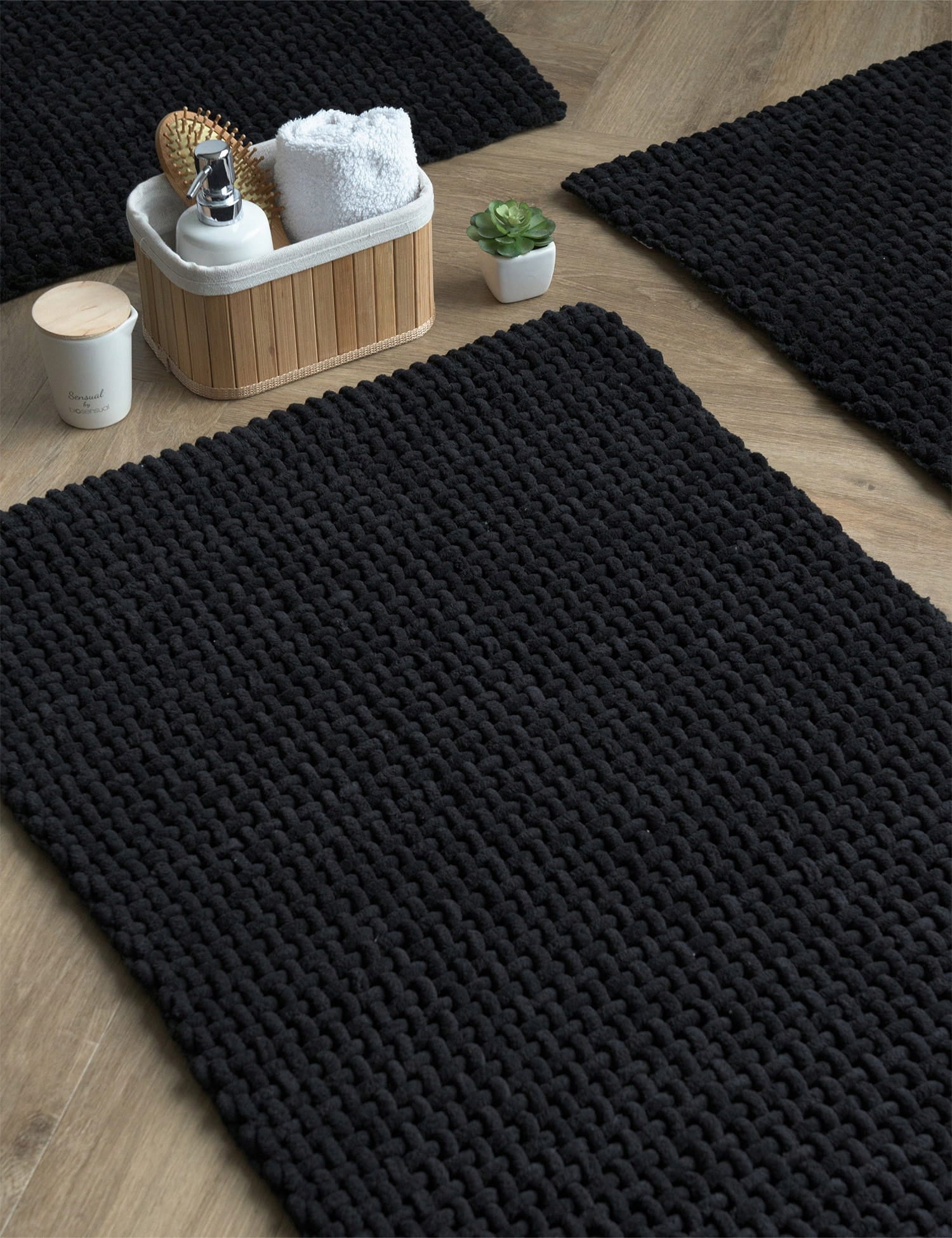 Bathroom Rug Soft Warm Absorbent Decorative Pattern 60x100cm Black Length 100 cm
