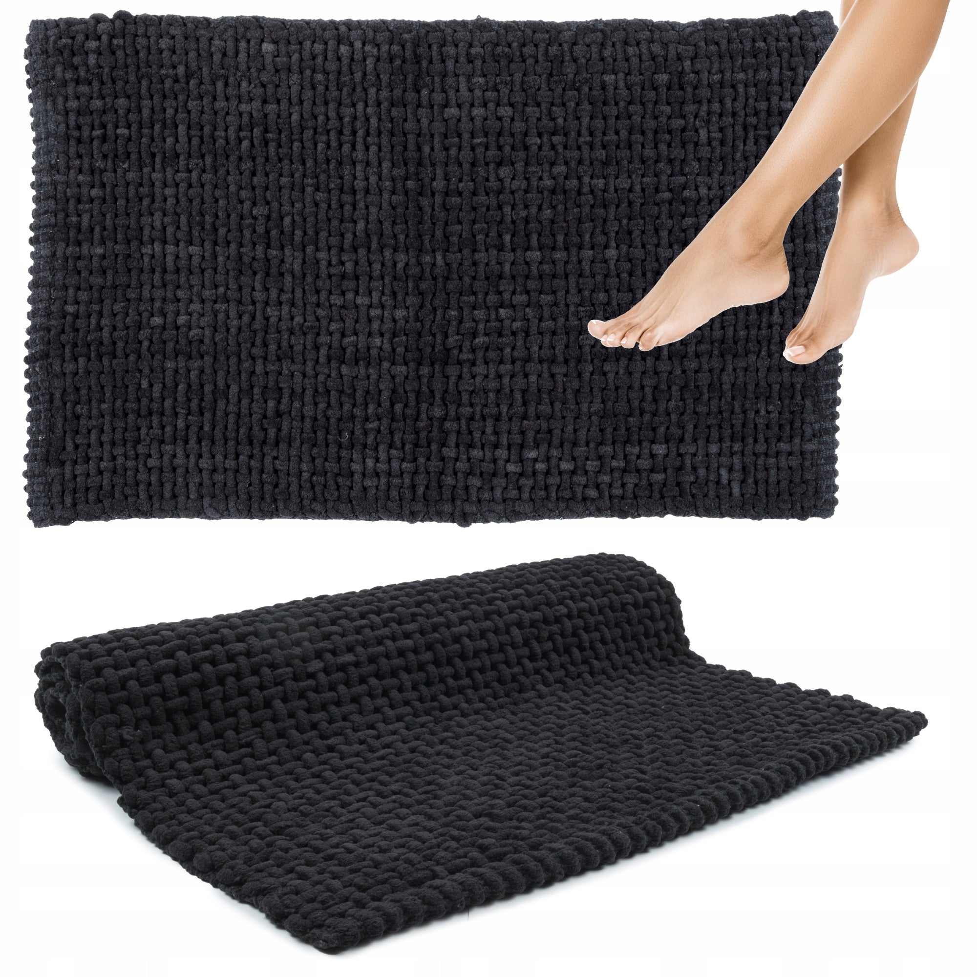 Bathroom Rug Soft Warm Absorbent Decorative Pattern 60x100cm Black