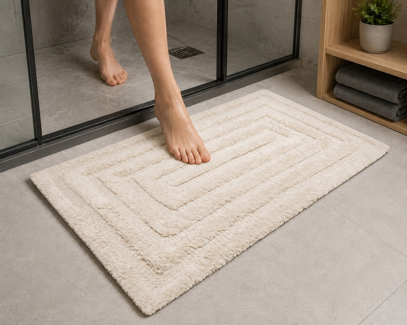 Bathroom Rug White Cream Ecru 60x100 COTTON 100 % Thick ABSORBENT Manufacturer code SH-25-231-60-100-WHITE-LABIRYNT